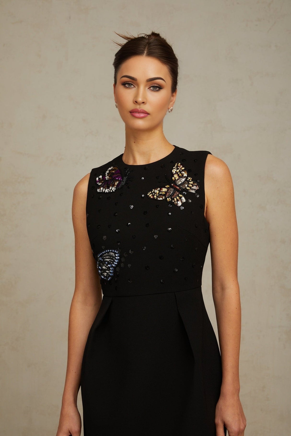 Ilaria Mini Dress - Sleeveless - Round Neck - Butterfly Motif - Sequin Embellishment