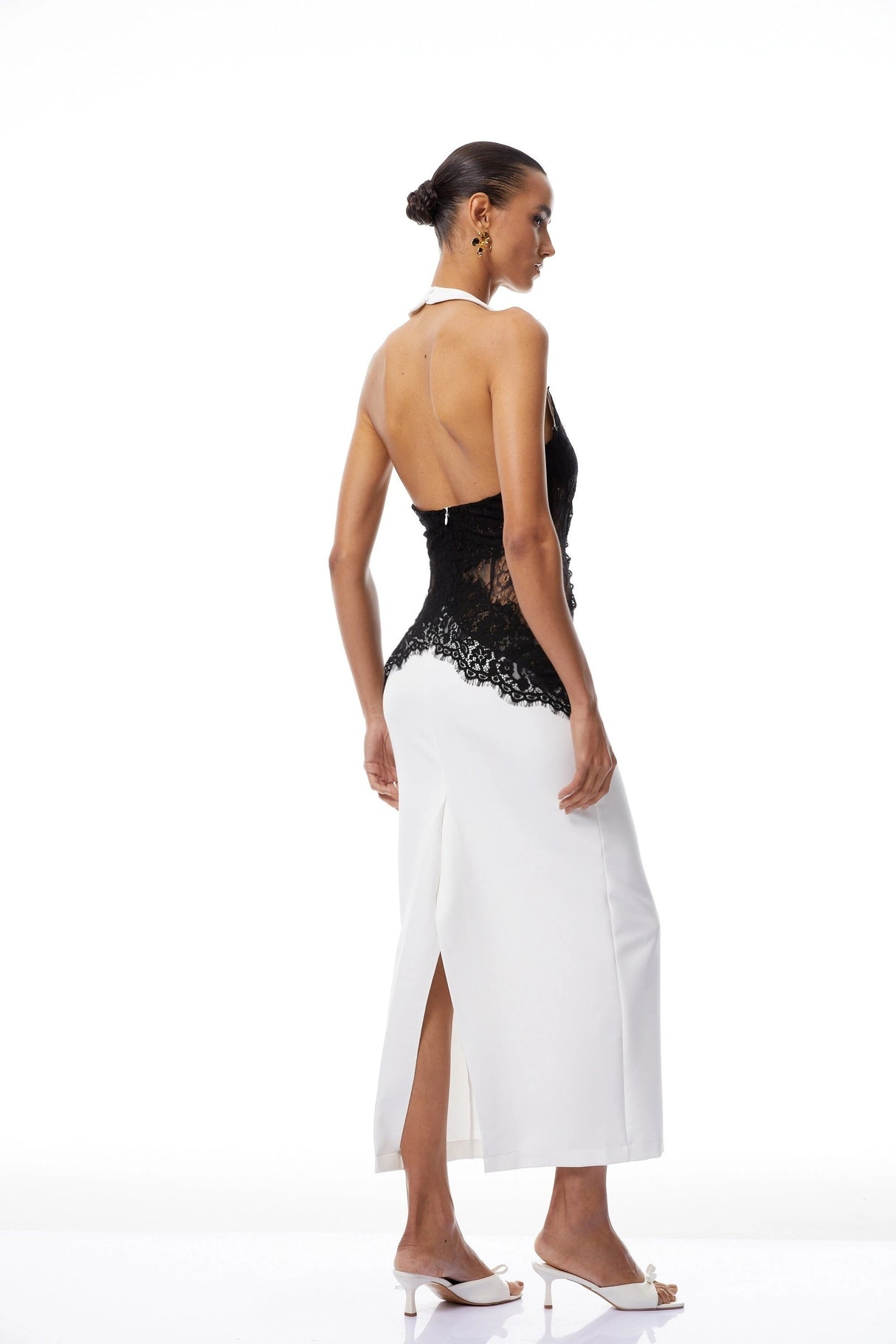Ilaria White Halterneck Lace Panel Maxi Dress