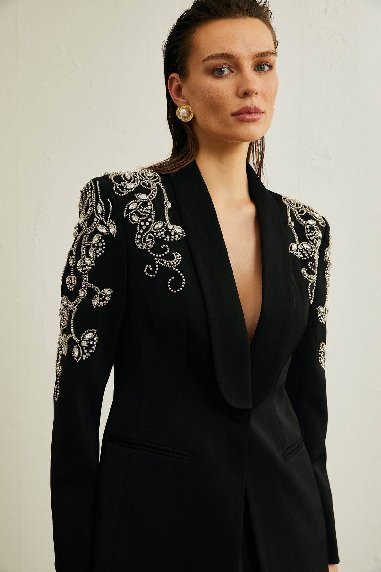 Ilenia Jacket & Skirt - V Neck - Crystal embellishment - Front button fastening - Mermaid design