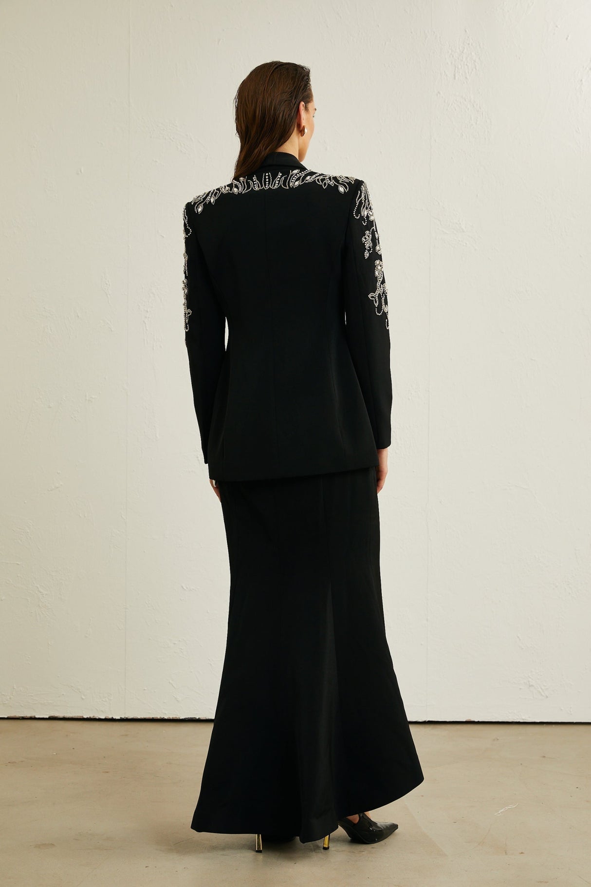 Ilenia Jacket & Skirt - V Neck - Crystal embellishment - Front button fastening - Mermaid design