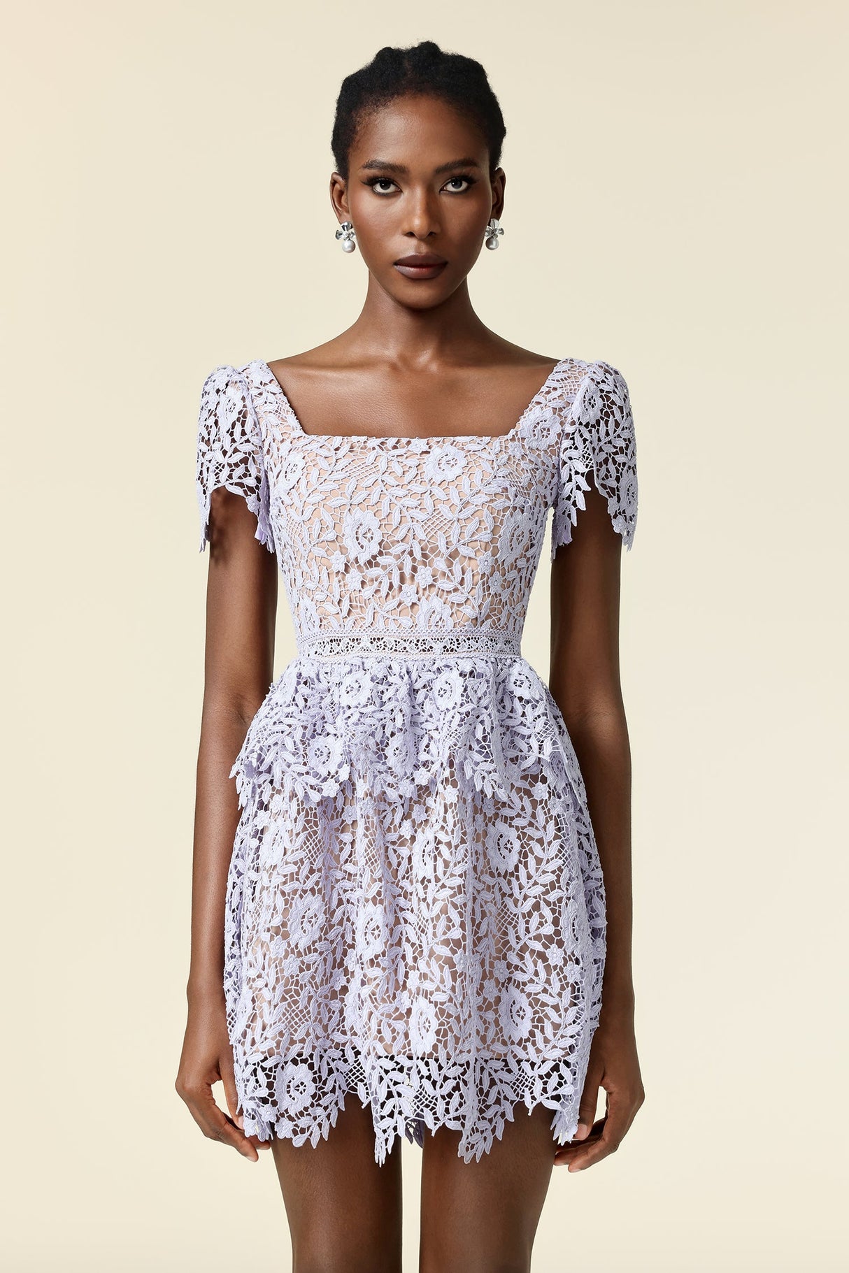 Iliana Lavender Lace Square Neckline Dress