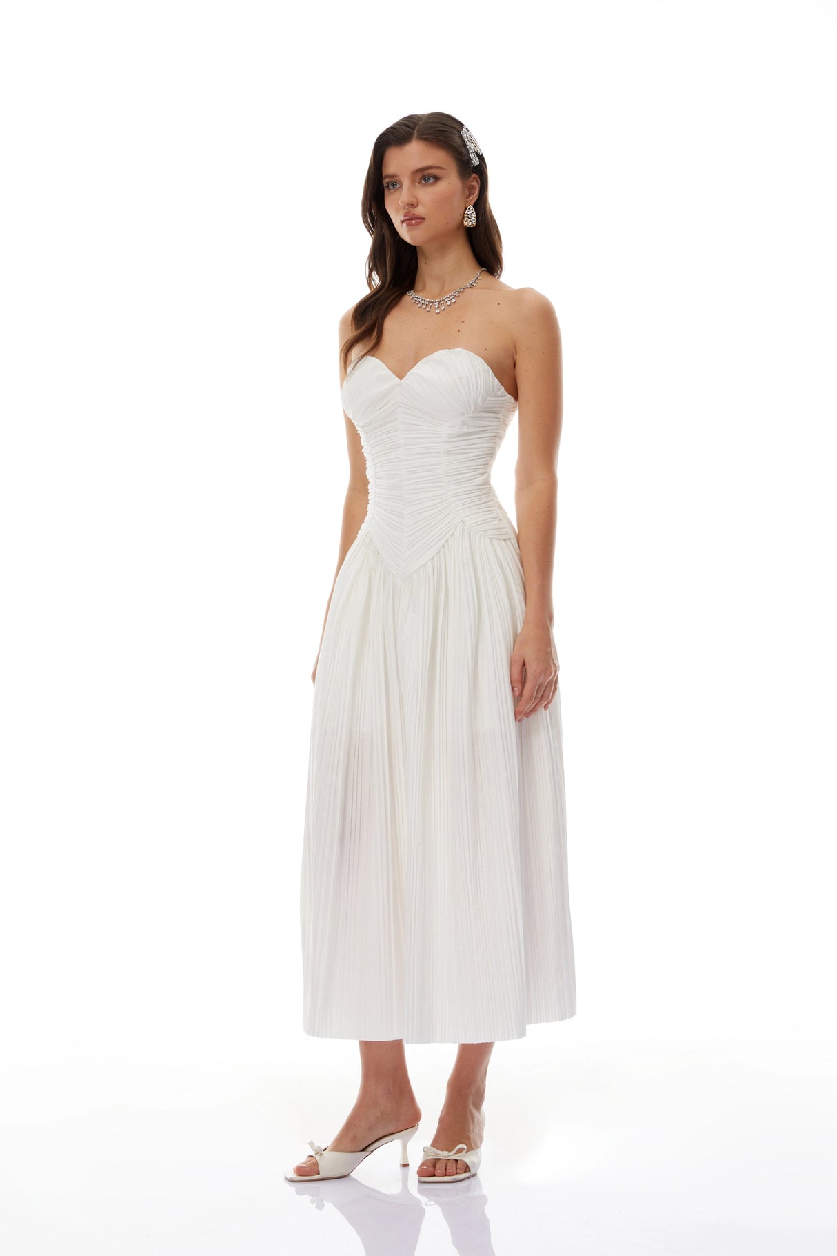 Ilinca White OffShoulder Ruched Maxi Dress