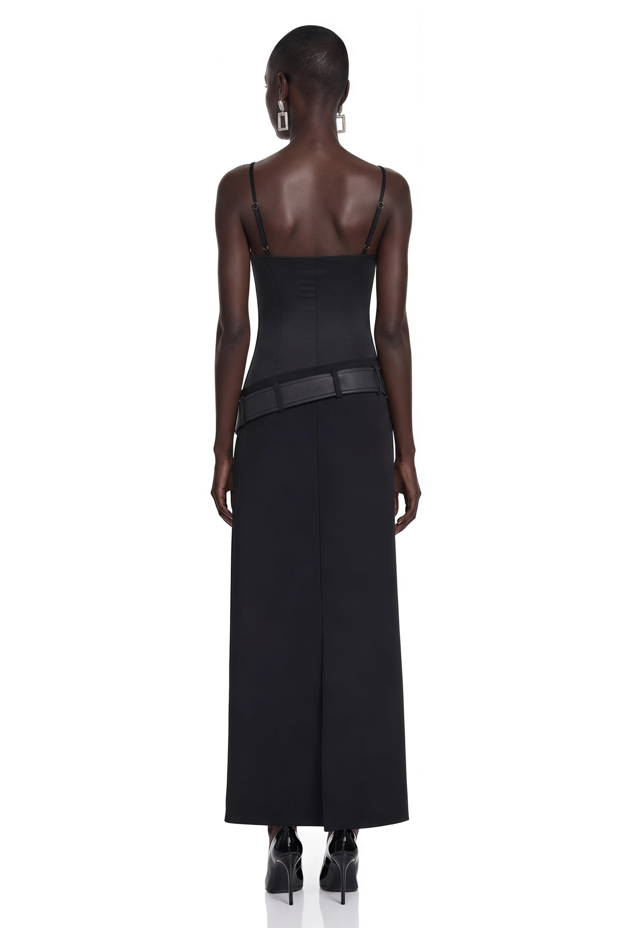 Ilona Black Satin Asymmetrical Maxi Dress