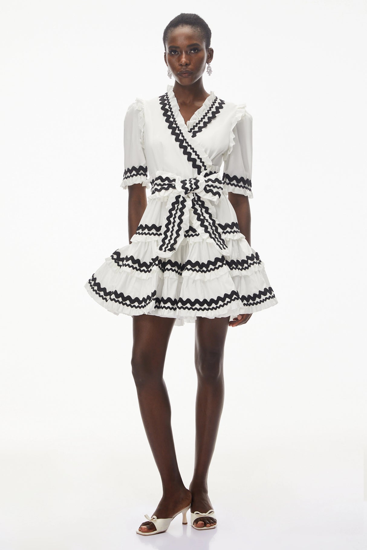 Inanna White VNeck Ruffled Mini Dress