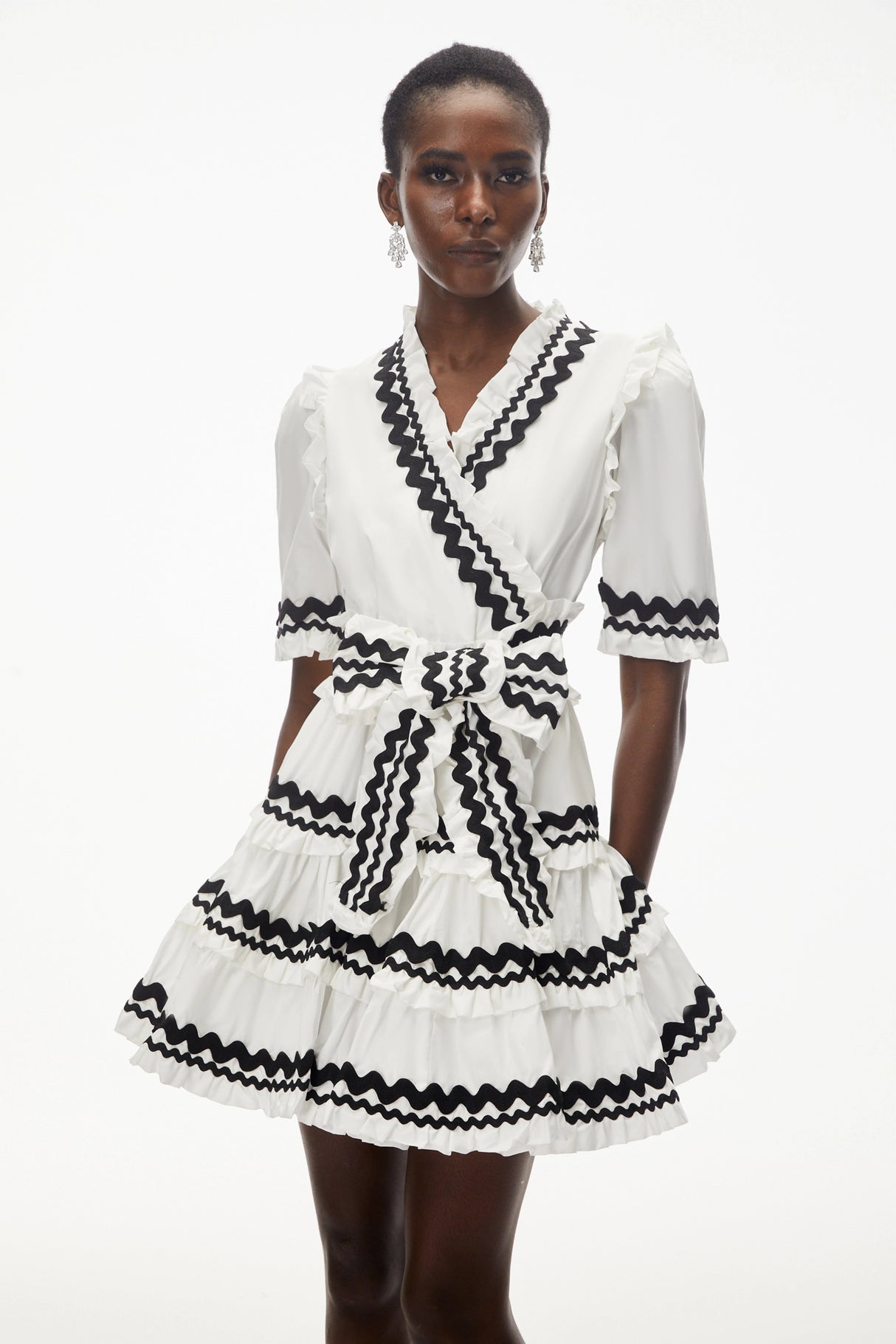 Inanna White VNeck Ruffled Mini Dress