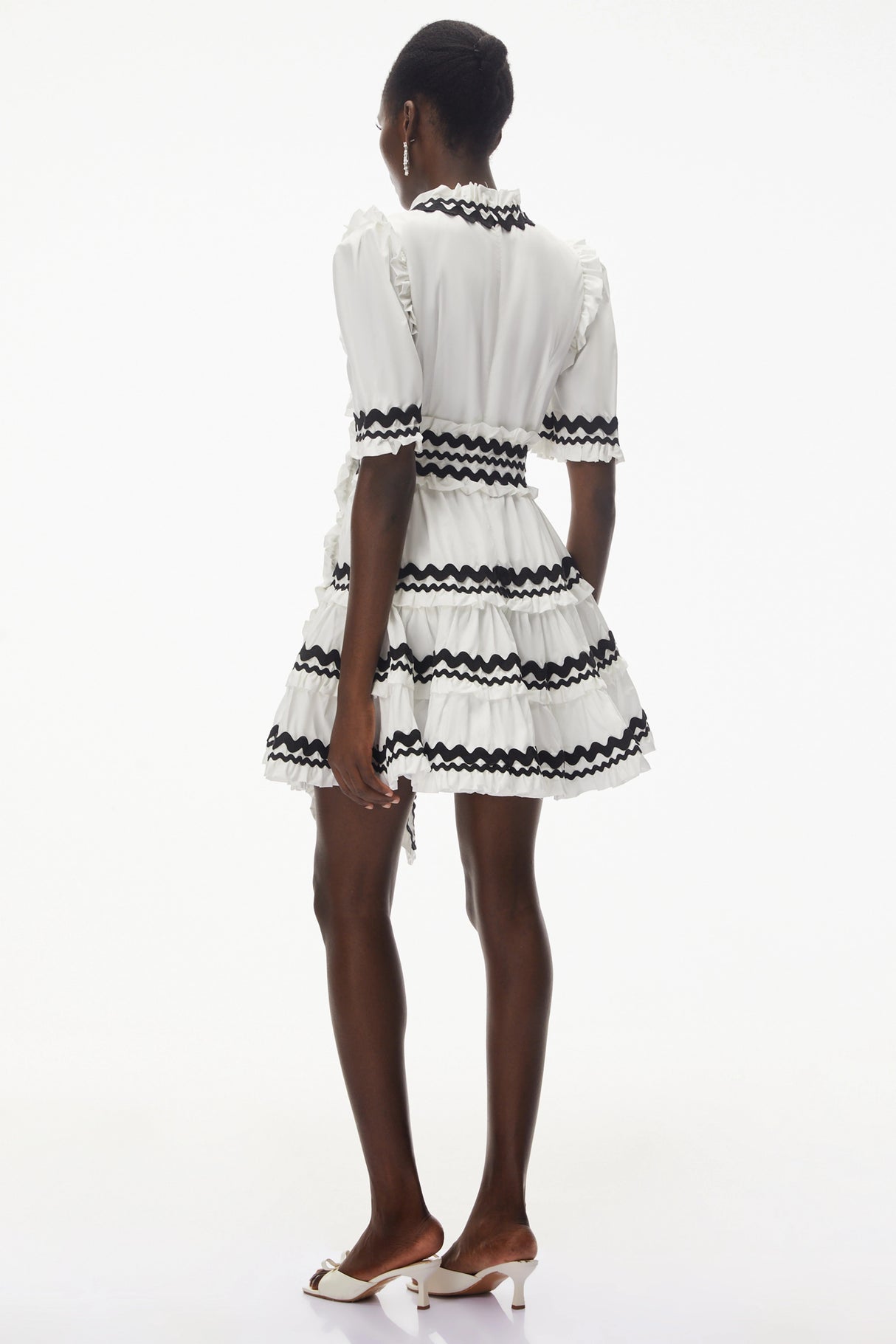 Inanna White VNeck Ruffled Mini Dress