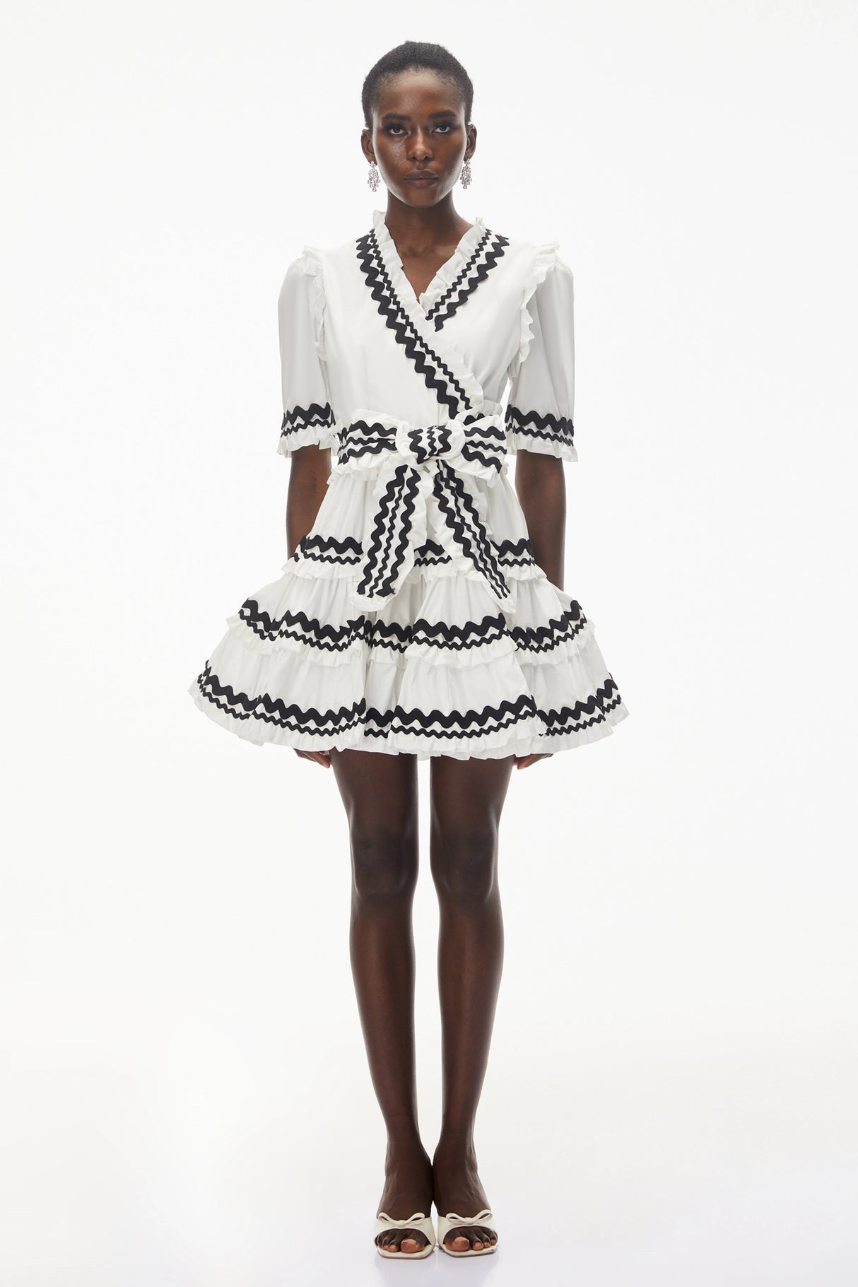 Inanna White VNeck Ruffled Mini Dress
