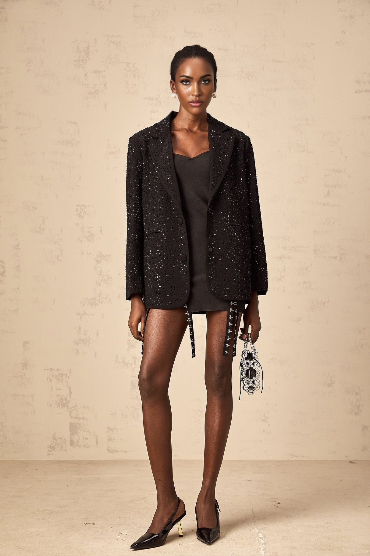 Ines Blazer - Notched Lapels - Long Sleeves - Stud Embellishment - Loose Fit