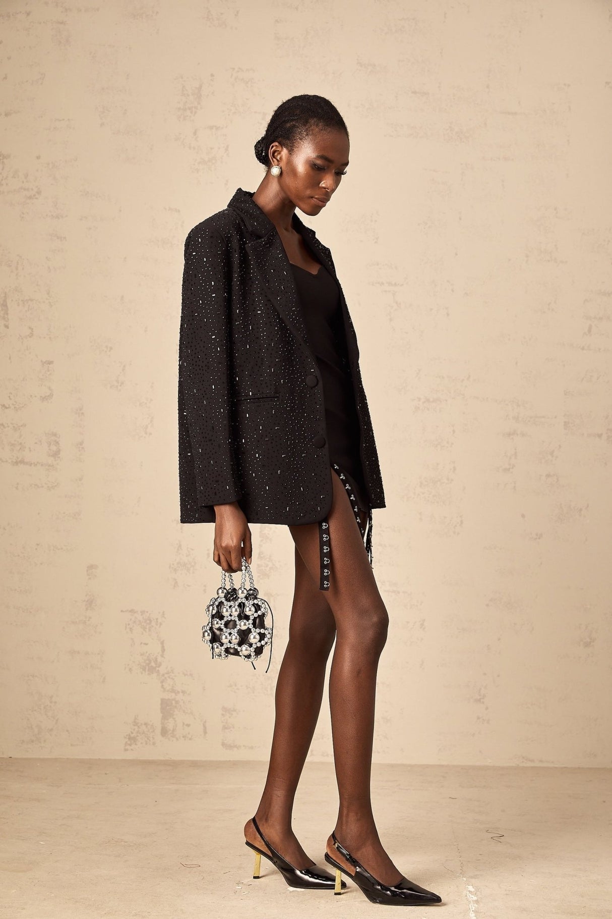 Ines Blazer - Notched Lapels - Long Sleeves - Stud Embellishment - Loose Fit