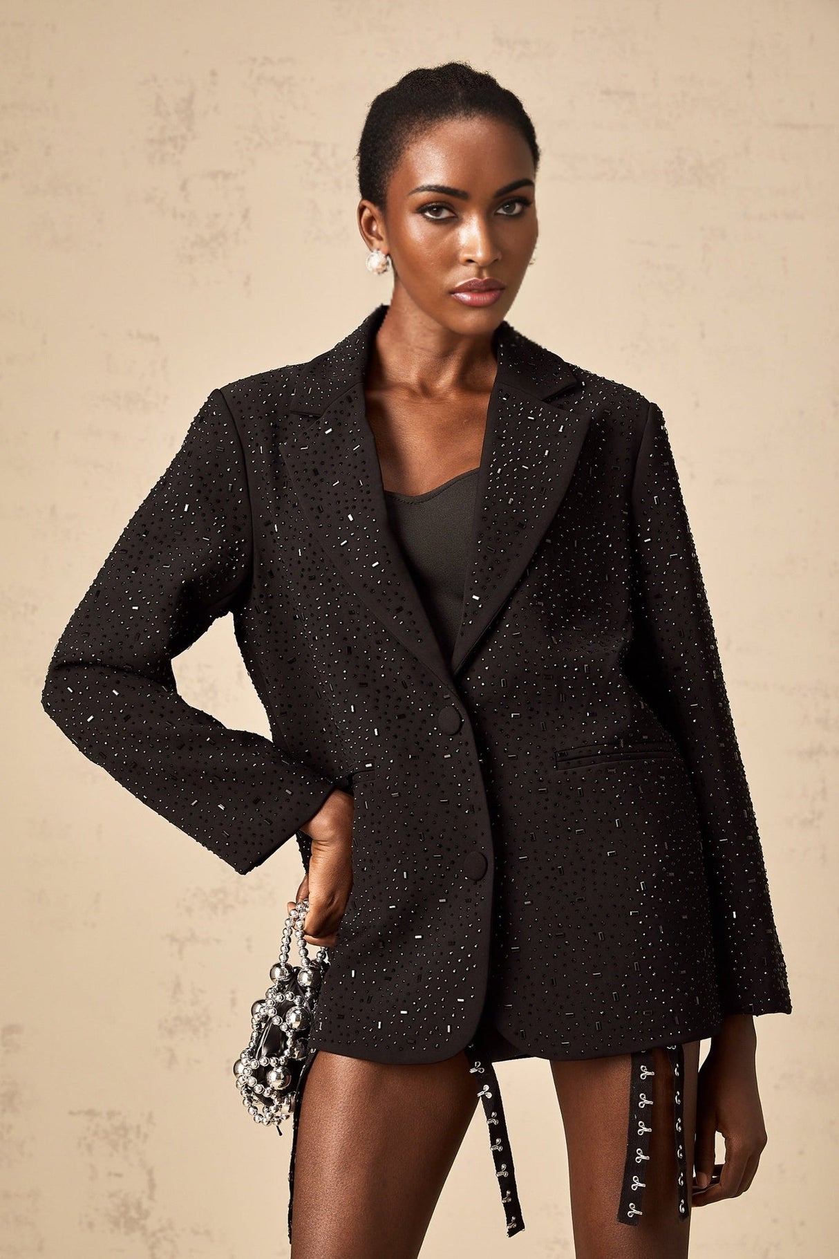 Ines Blazer - Notched Lapels - Long Sleeves - Stud Embellishment - Loose Fit