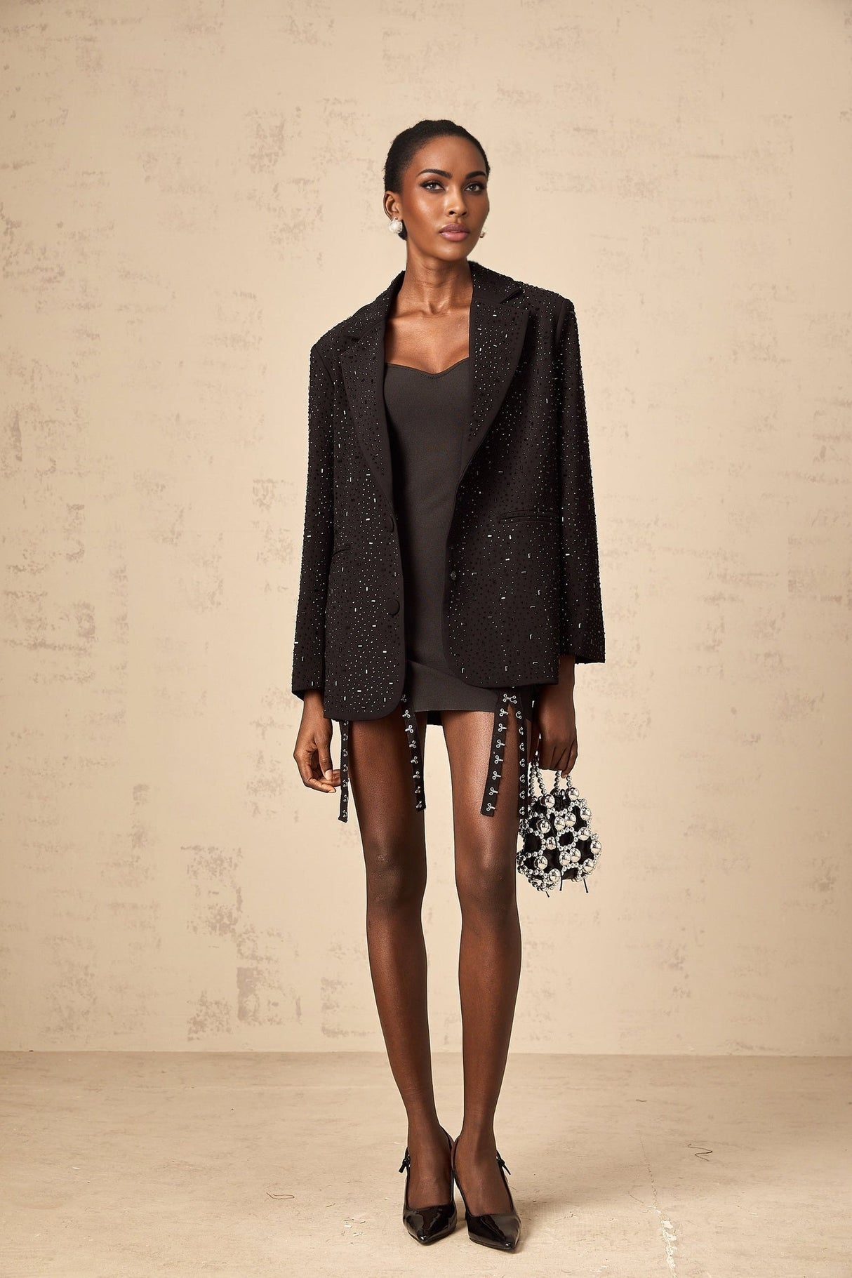 Ines Blazer - Notched Lapels - Long Sleeves - Stud Embellishment - Loose Fit