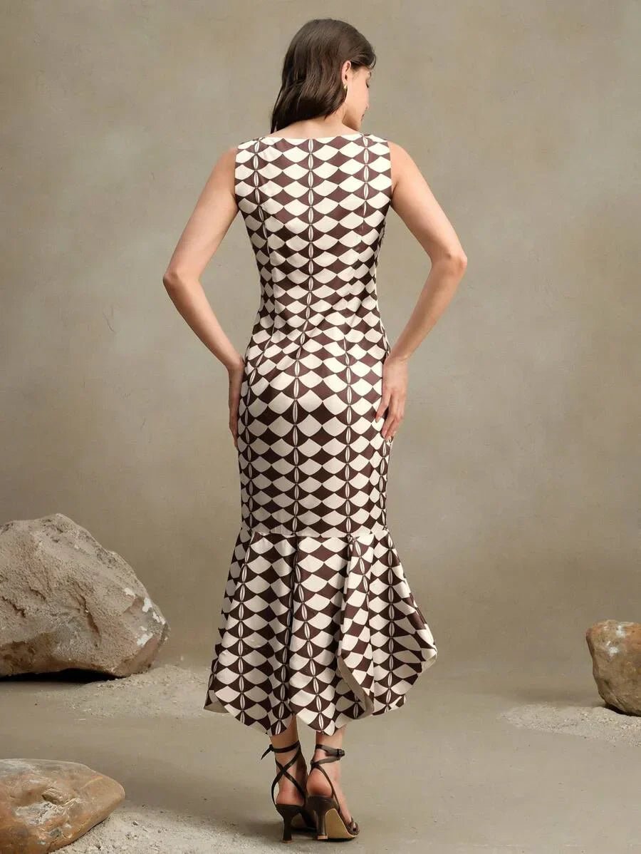Ines Midi Dress - Off The Shoulder - Mermaid Hem - Natural Waist - A Line - Elegant Style