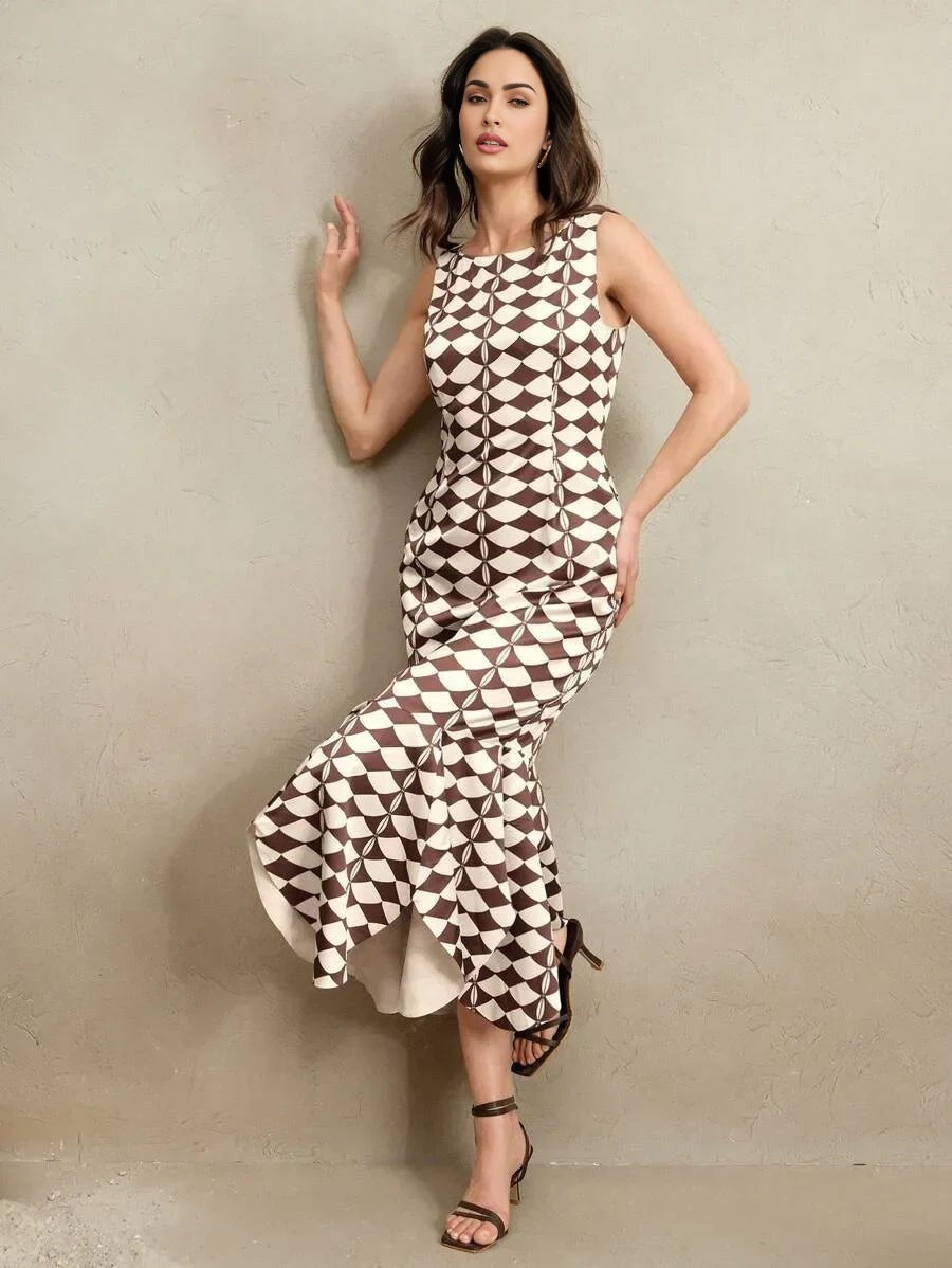 Ines Midi Dress - Off The Shoulder - Mermaid Hem - Natural Waist - A Line - Elegant Style