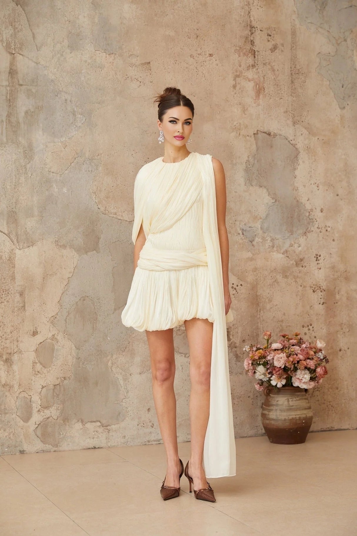 Ines Mini Dress Pleated Ribbon Design & Glitter Detail