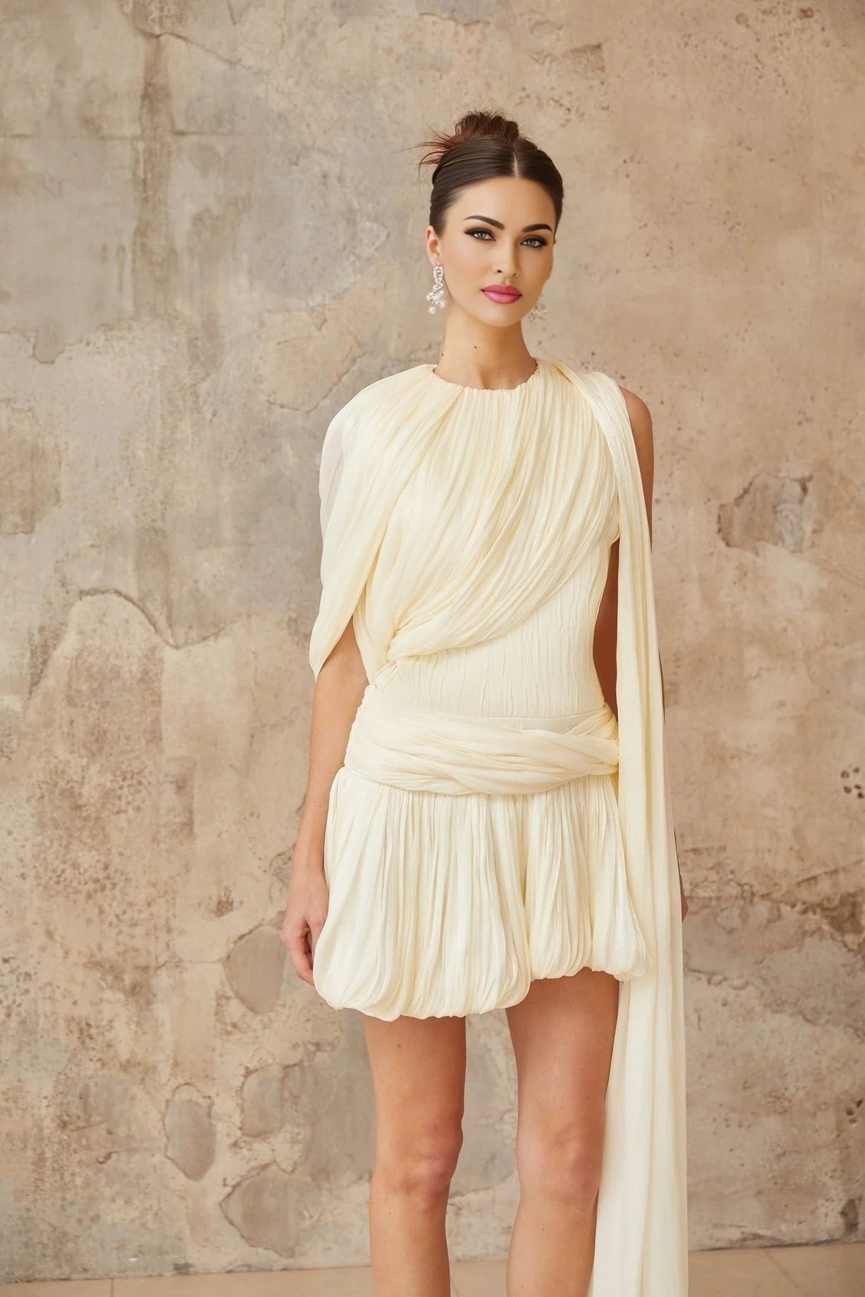 Ines Mini Dress Pleated Ribbon Design & Glitter Detail