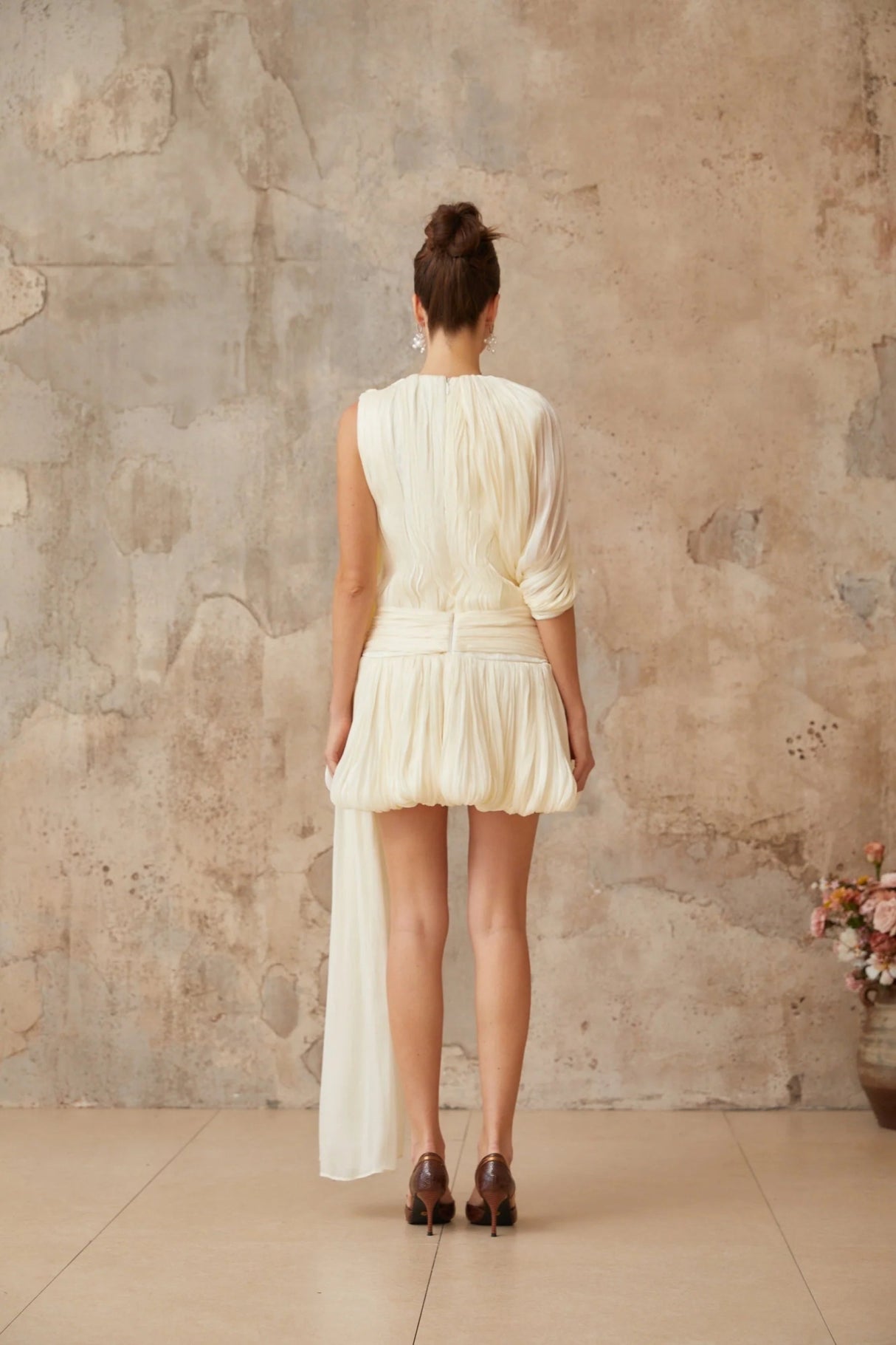 Ines Mini Dress Pleated Ribbon Design & Glitter Detail