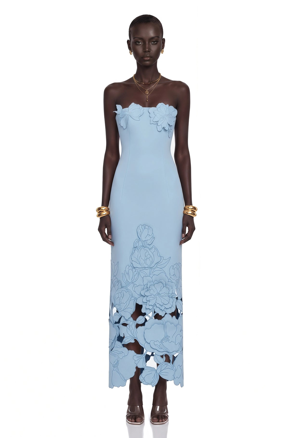 Inga Blue Strapless Floral Embroidered Maxi Dress