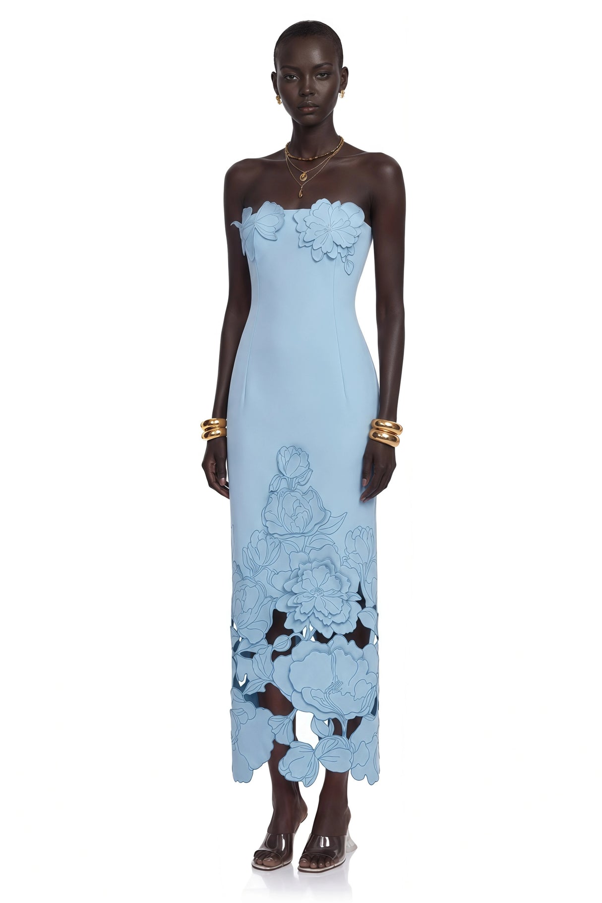 Inga Blue Strapless Floral Embroidered Maxi Dress