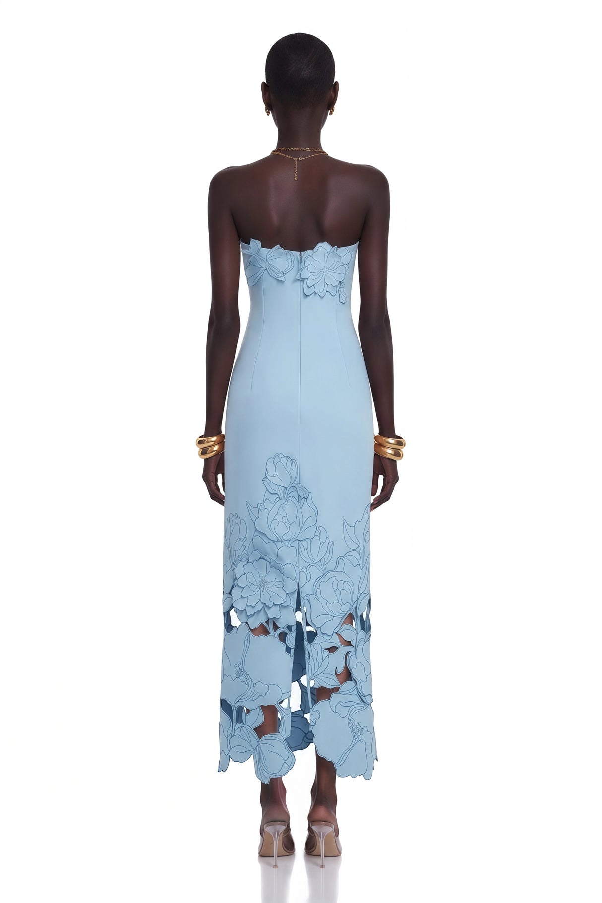 Inga Blue Strapless Floral Embroidered Maxi Dress