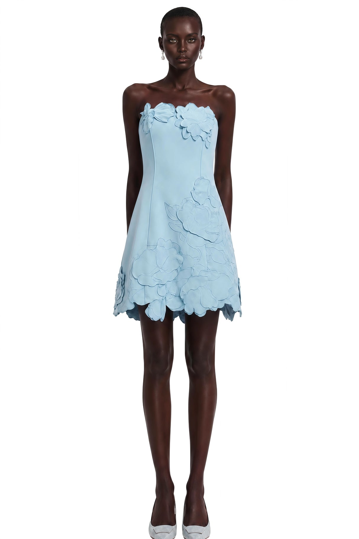 Inga Blue Strapless Floral Embroidered Mini Dress