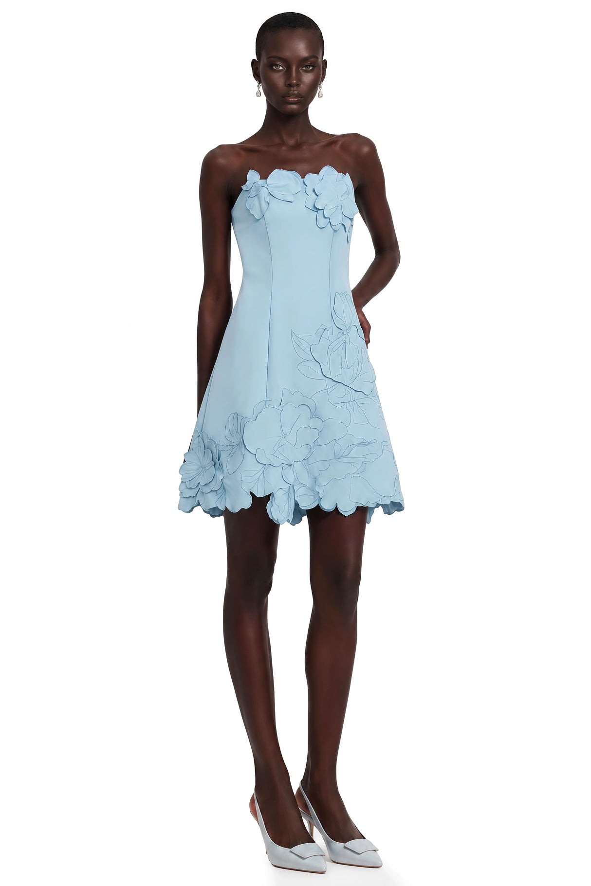 Inga Blue Strapless Floral Embroidered Mini Dress