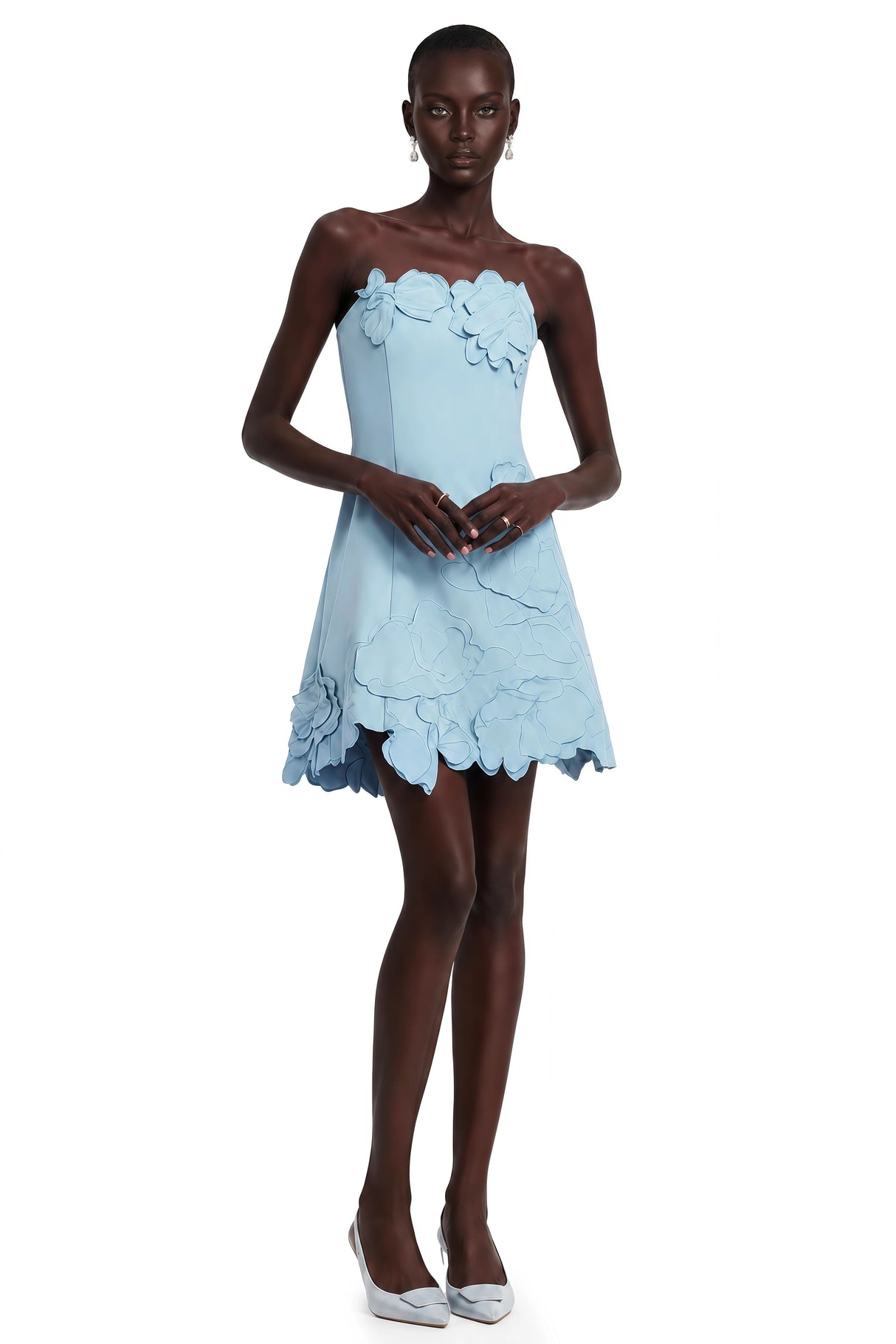 Inga Blue Strapless Floral Embroidered Mini Dress