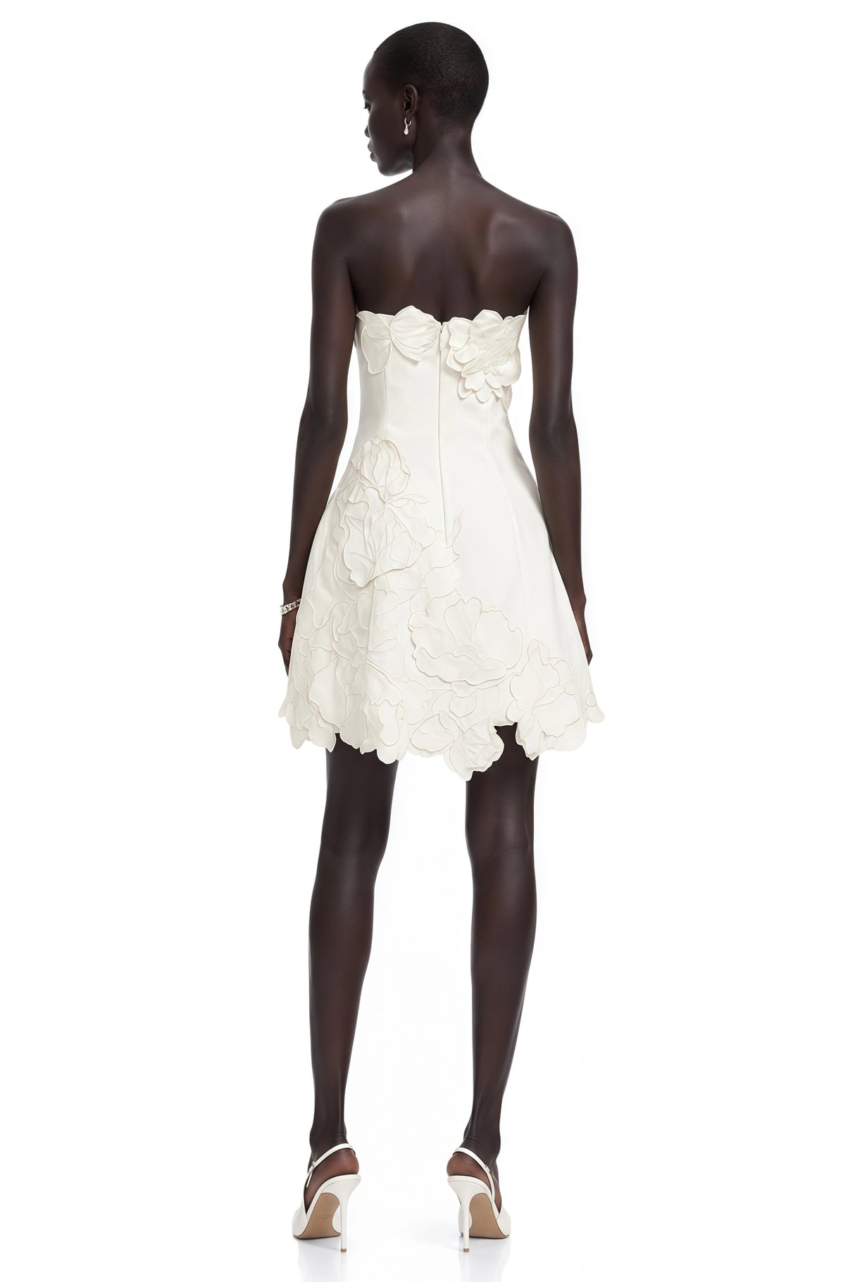 Inga Cream White Strapless Floral Embroidered Mini Dress
