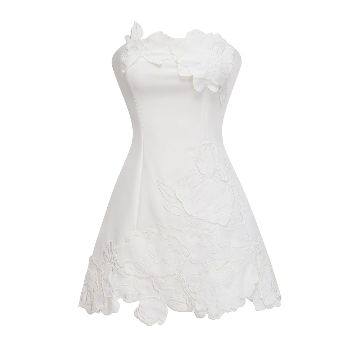 Inga Cream White Strapless Floral Embroidered Mini Dress