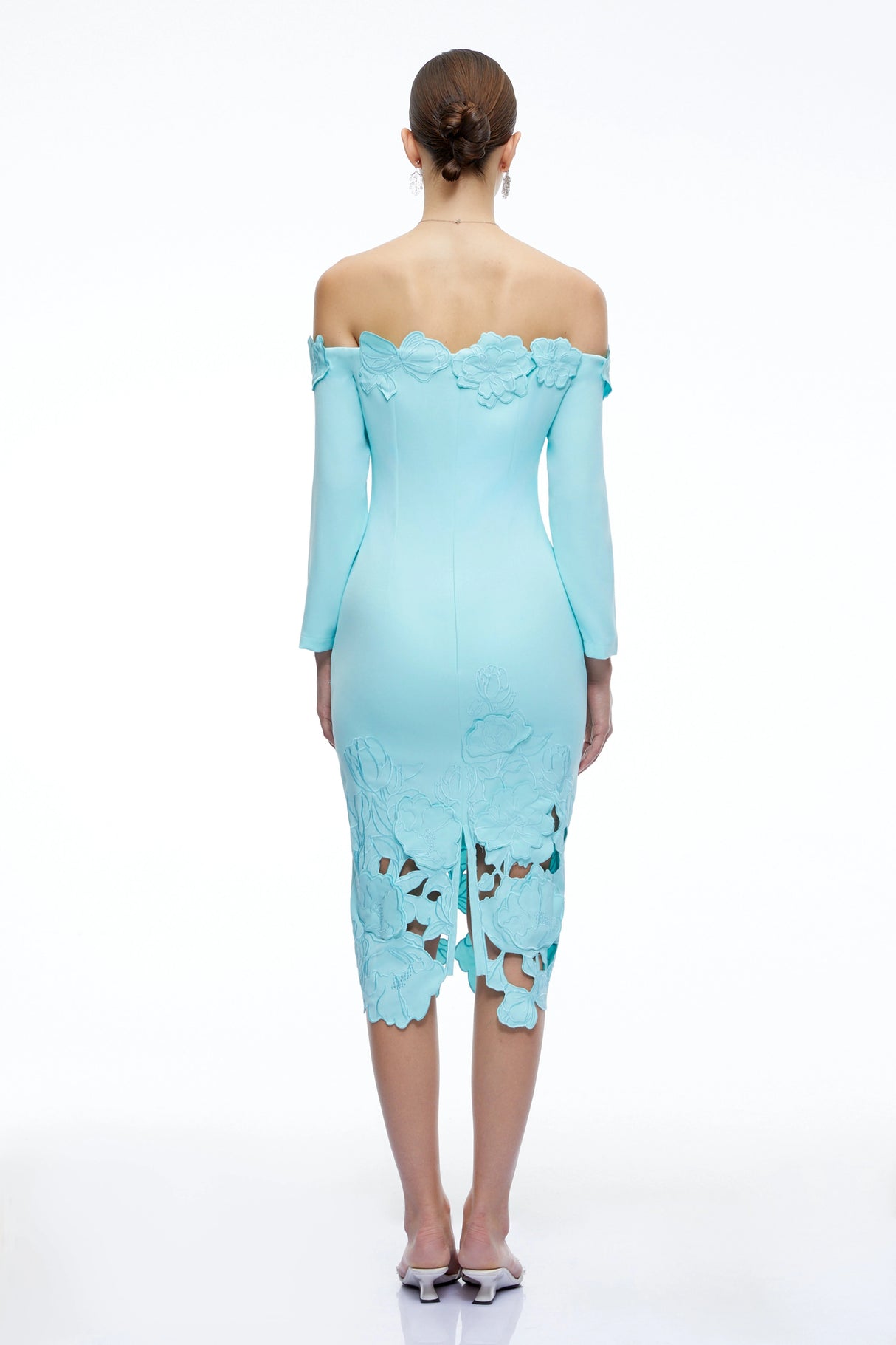 Inga Mint Green Off Shoulder Floral Midi Dress with CutOuts