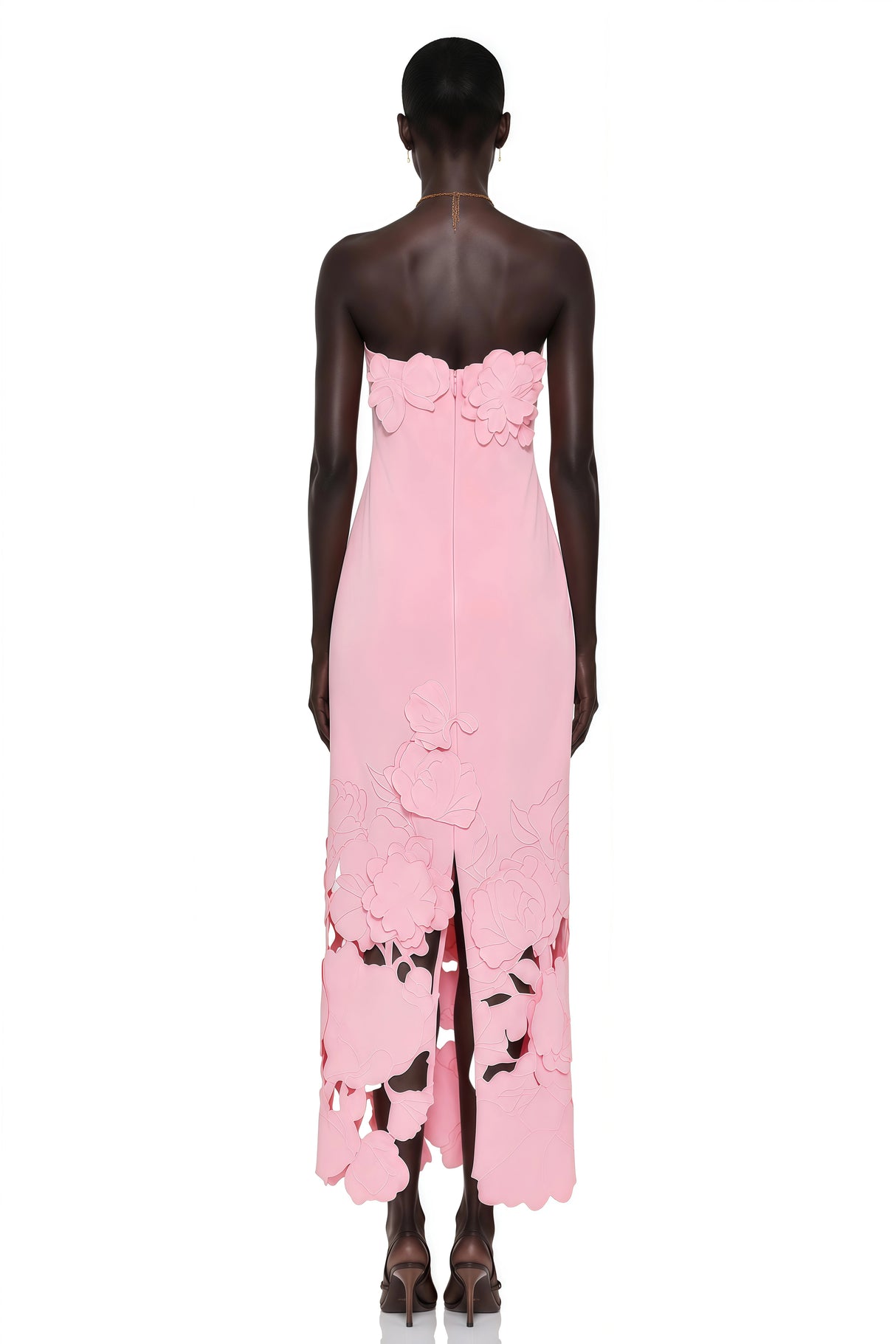 Inga Pink Strapless Floral Embroidered Maxi Dress