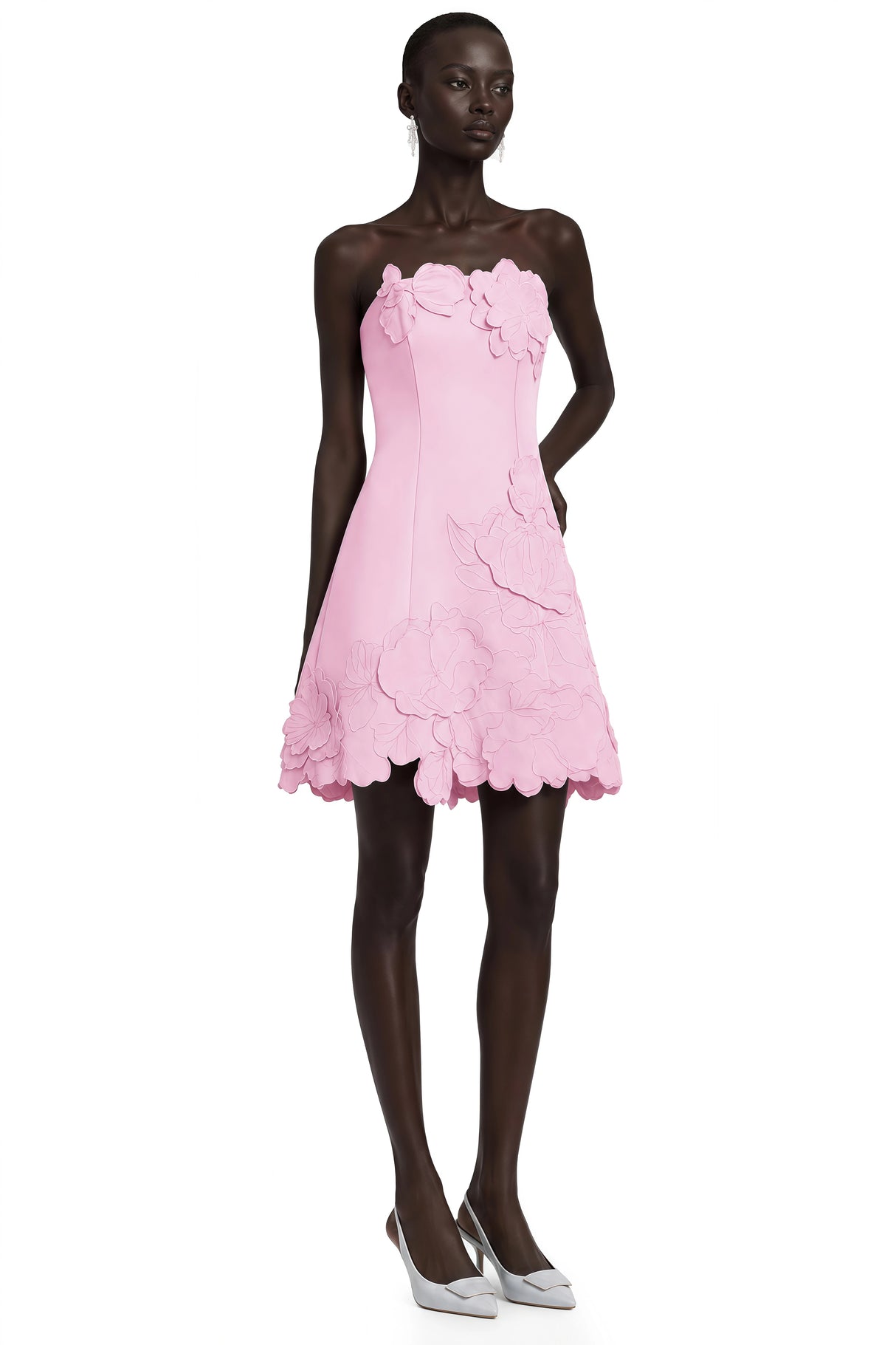 Inga Pink Strapless Floral Embroidered Mini Dress