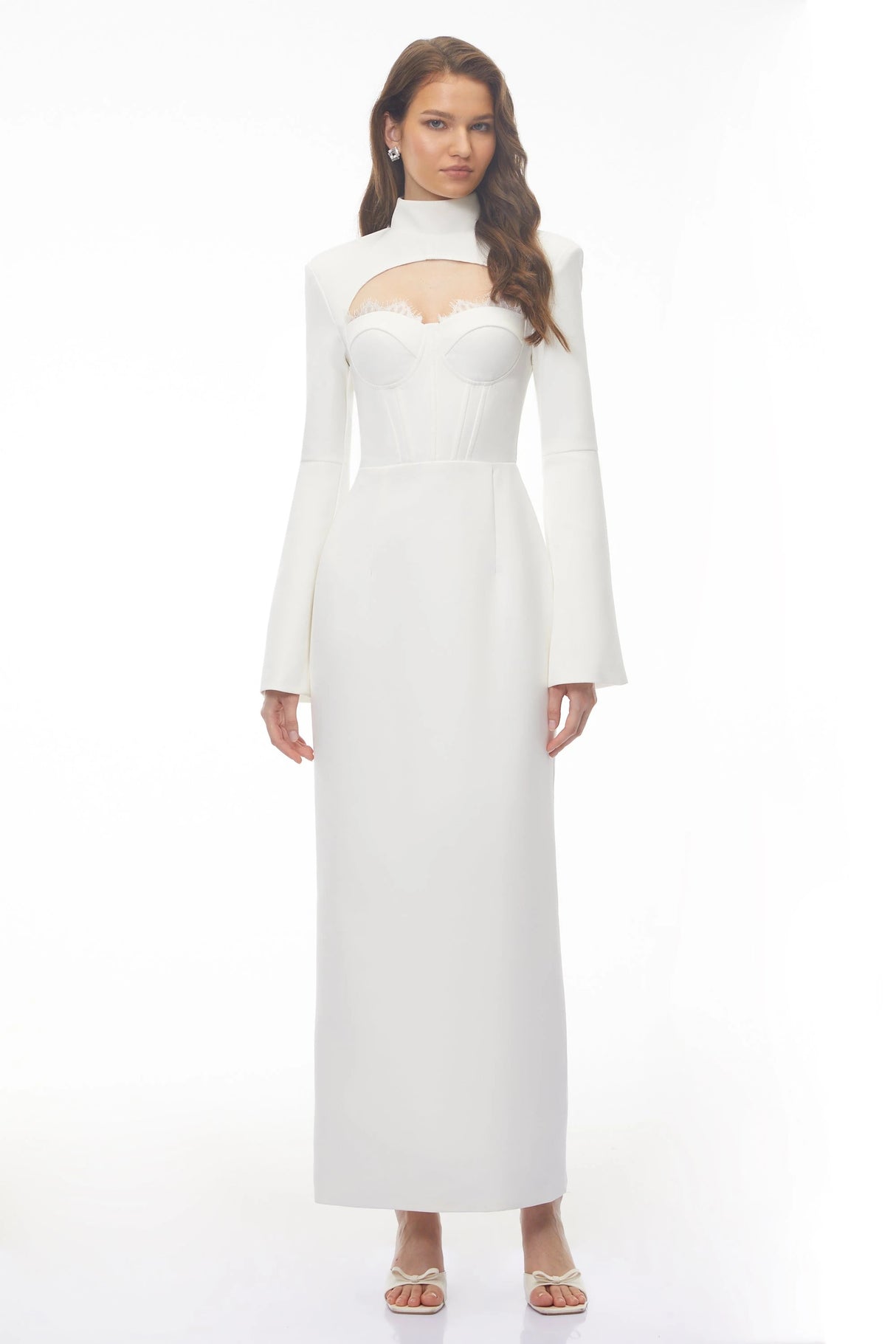 Ingvild White High Neck Backless Maxi Dress
