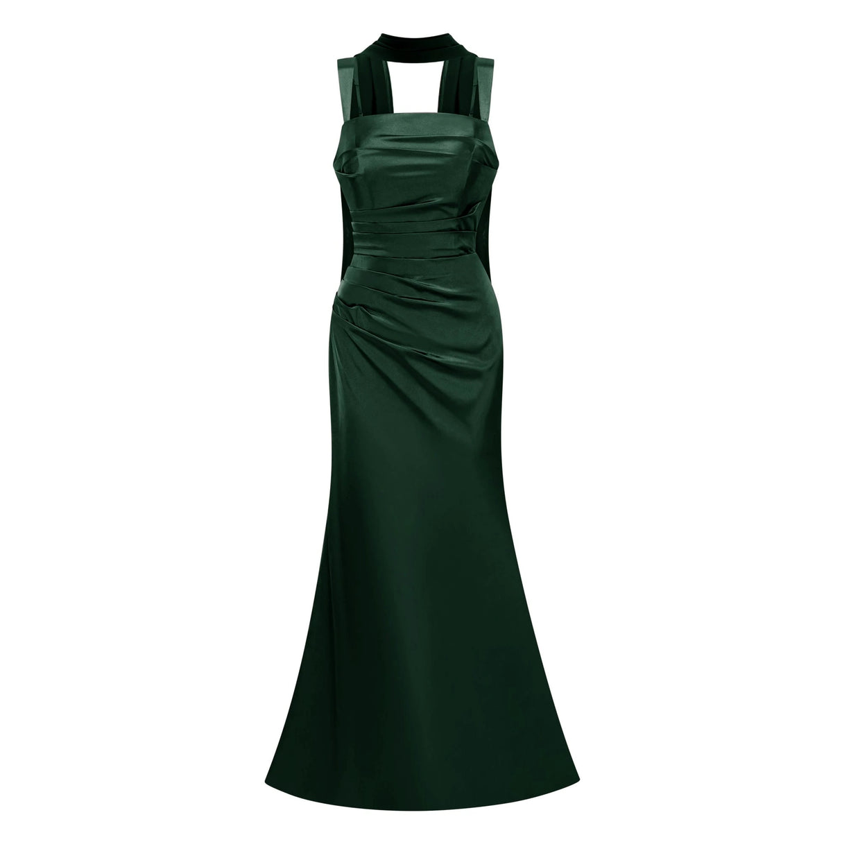 Inmaculada Emerald Ruched Satin Maxi Dress Without Gloves