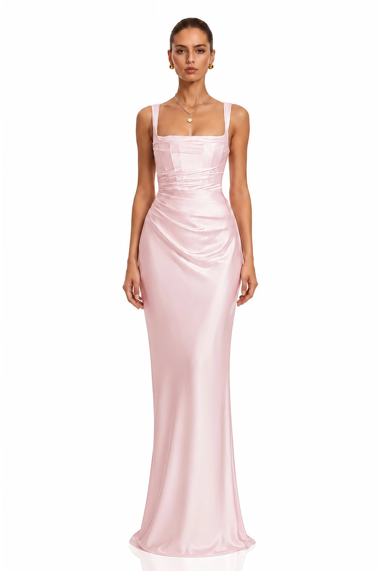 Inmaculada Pink Ruched Satin Maxi Dress Without Gloves
