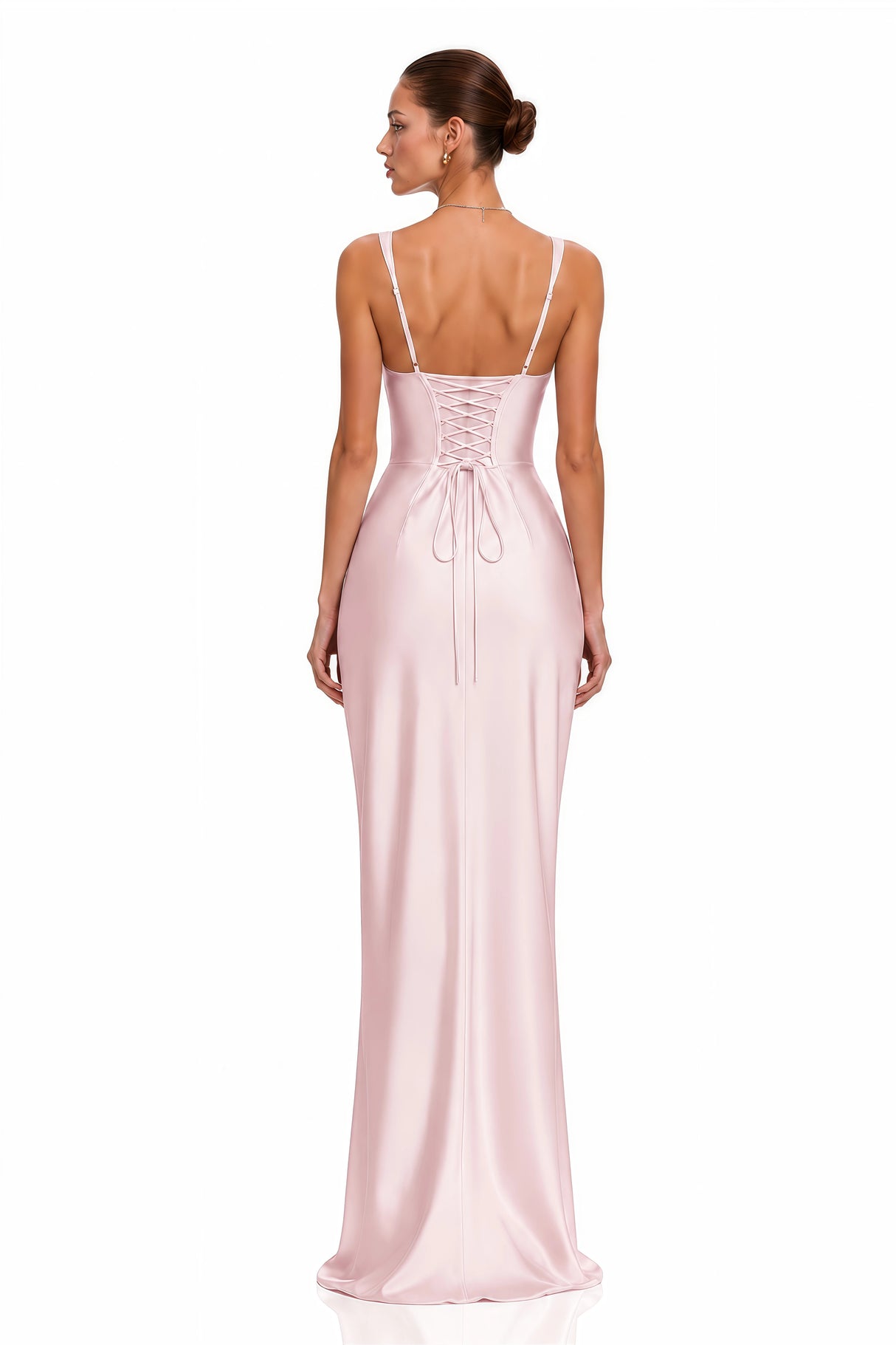 Inmaculada Pink Ruched Satin Maxi Dress Without Gloves