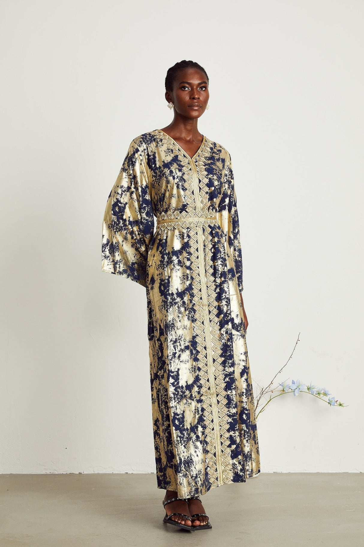 Iolanda Maxi Dress - Guipure Lace Detail - Wide Sleeves - Detachable Waist Tie - Braided Edge Trim