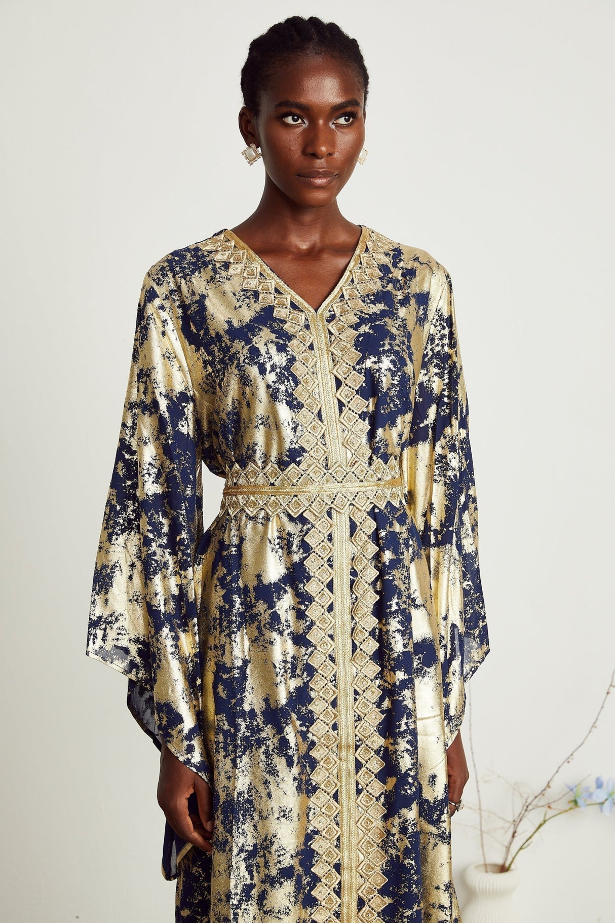 Iolanda Maxi Dress - Guipure Lace Detail - Wide Sleeves - Detachable Waist Tie - Braided Edge Trim