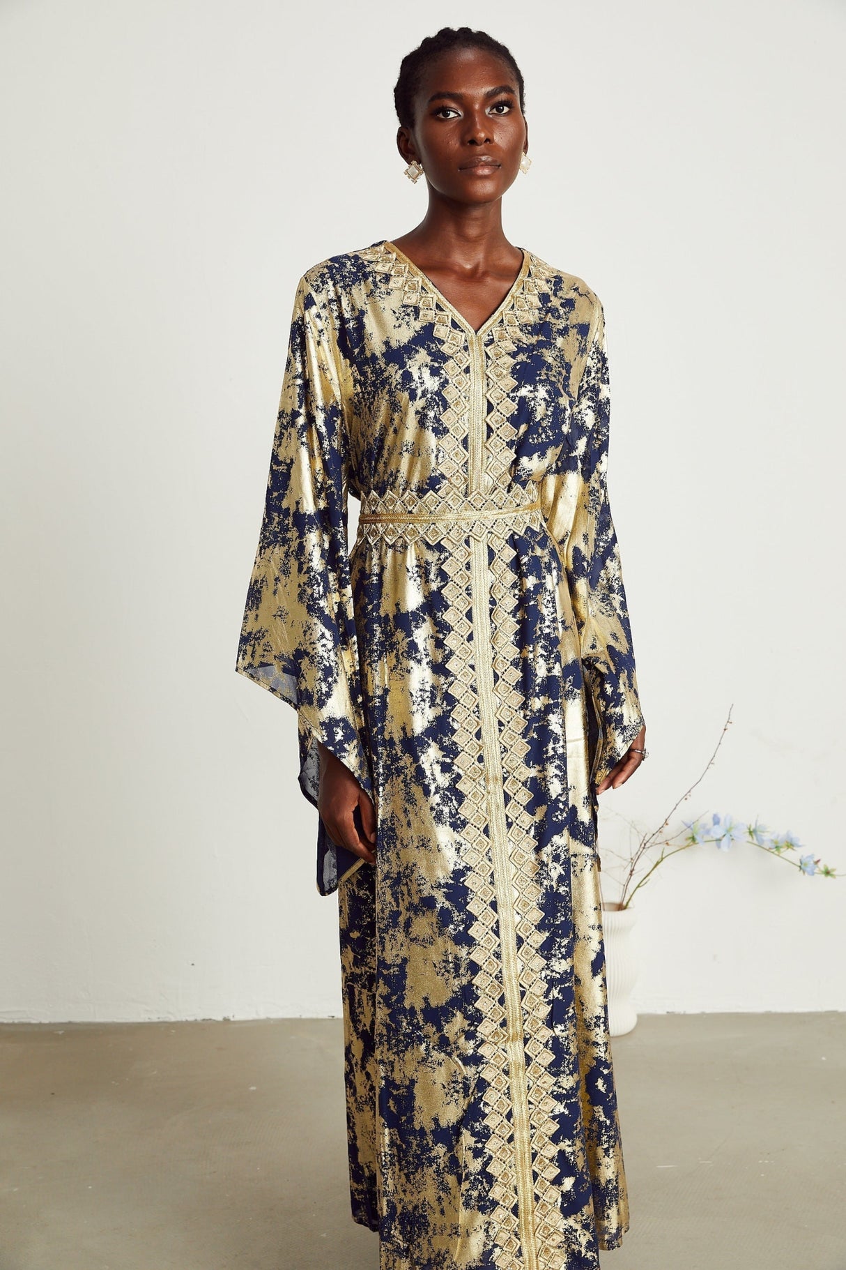 Iolanda Maxi Dress - Guipure Lace Detail - Wide Sleeves - Detachable Waist Tie - Braided Edge Trim