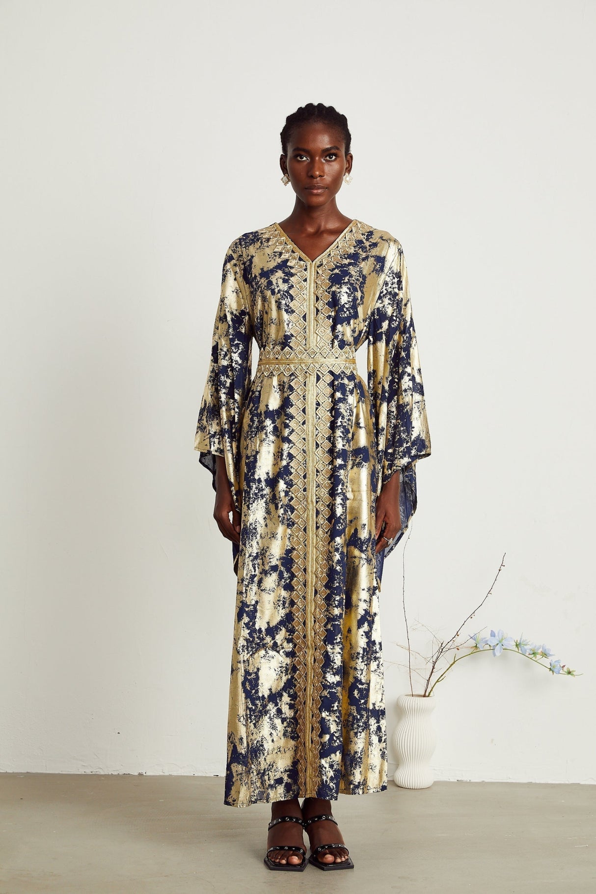 Iolanda Maxi Dress - Guipure Lace Detail - Wide Sleeves - Detachable Waist Tie - Braided Edge Trim