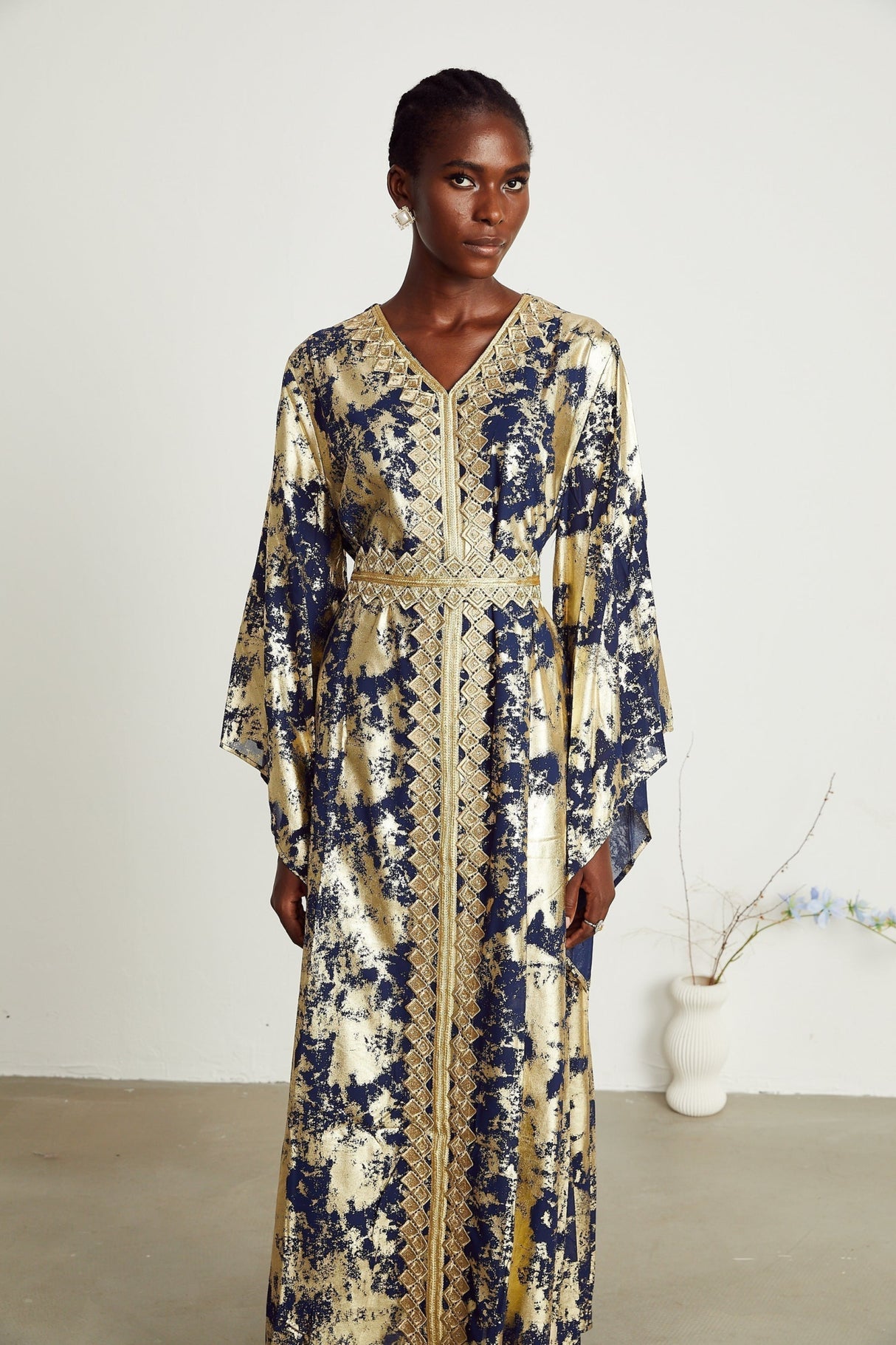 Iolanda Maxi Dress - Guipure Lace Detail - Wide Sleeves - Detachable Waist Tie - Braided Edge Trim