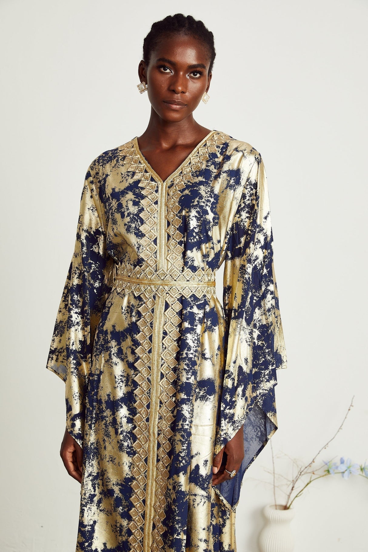 Iolanda Maxi Dress - Guipure Lace Detail - Wide Sleeves - Detachable Waist Tie - Braided Edge Trim