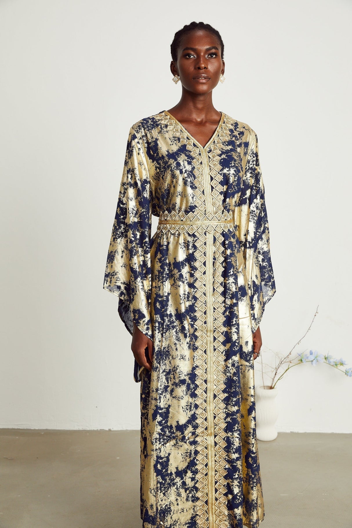 Iolanda Maxi Dress - Guipure Lace Detail - Wide Sleeves - Detachable Waist Tie - Braided Edge Trim