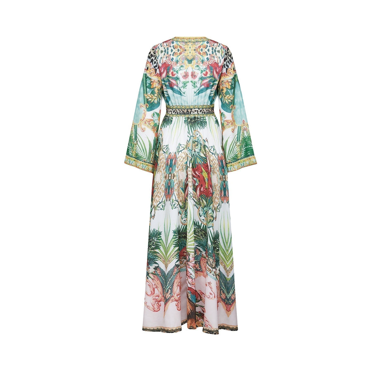 Iolanda Maxi Dress - Long Sleeved - Plunging V - neckline - Fitted Waistline - Front Button Fastening