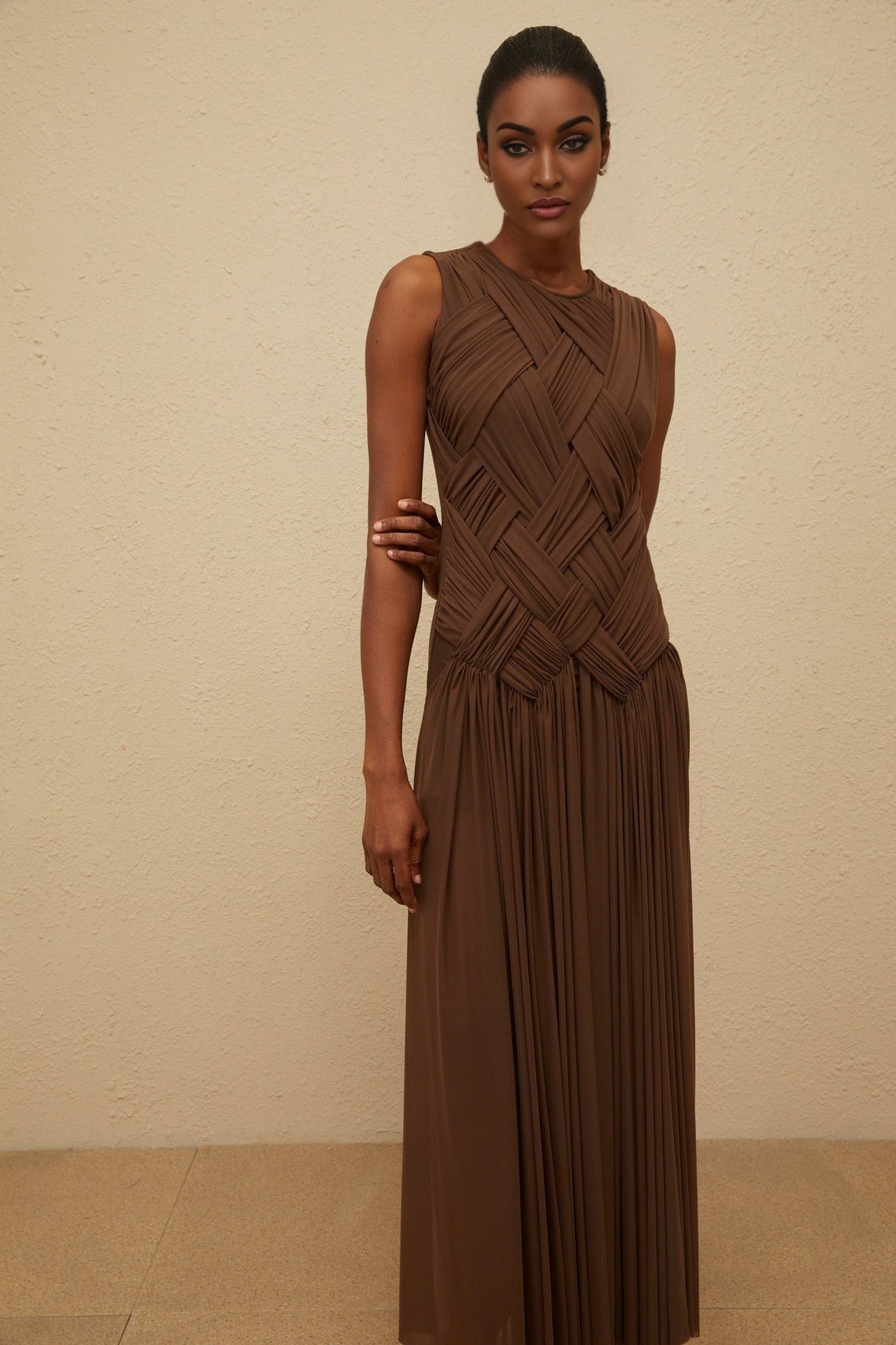 Iolanda Midi Dress - Round Neck - Sleeveless - Tulle - Braid Detailing - Asymmetrical Design