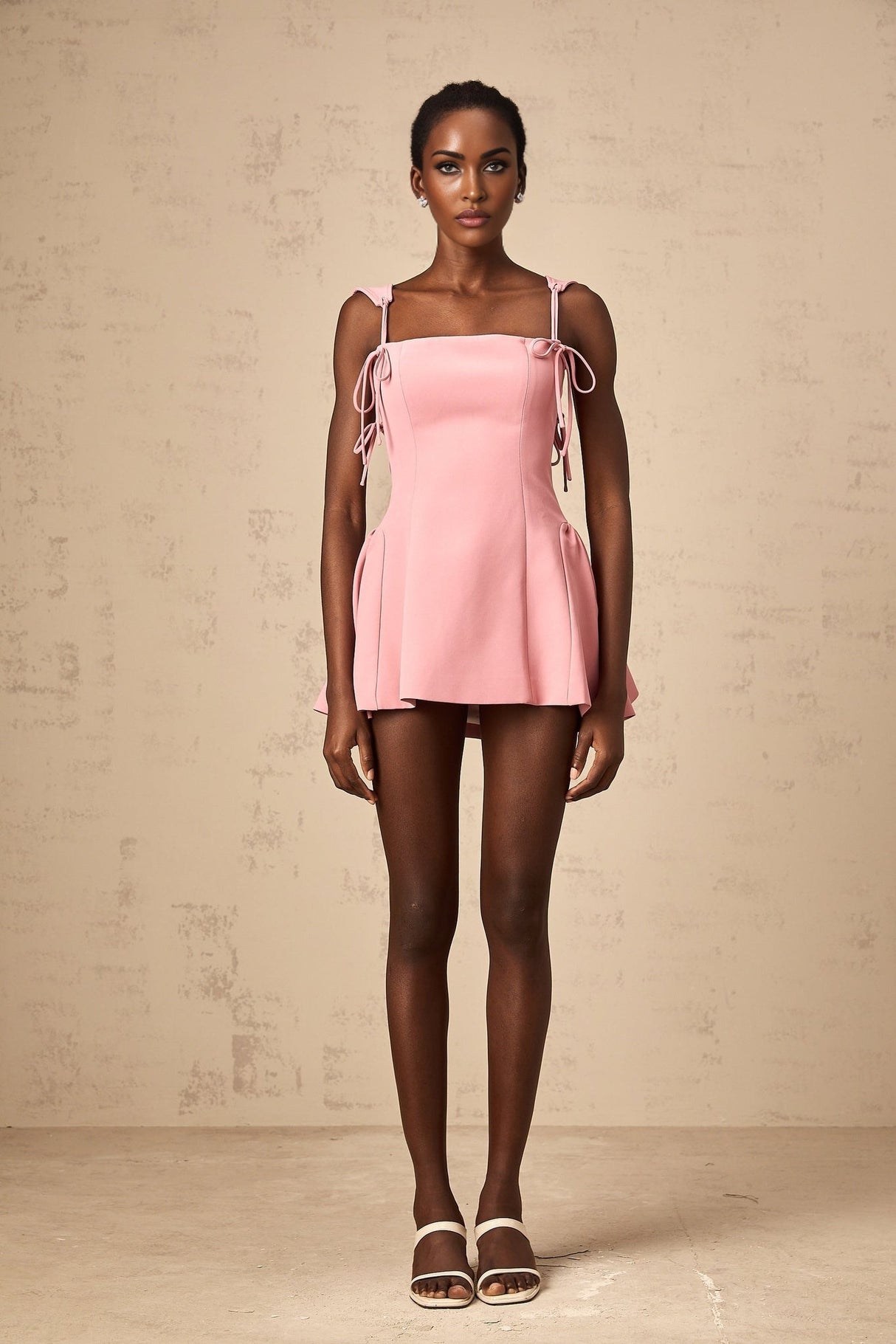 Ippolita Mini Dress - Sleeveless Detachable Self - Tie Straps Pleated Puff Skirt