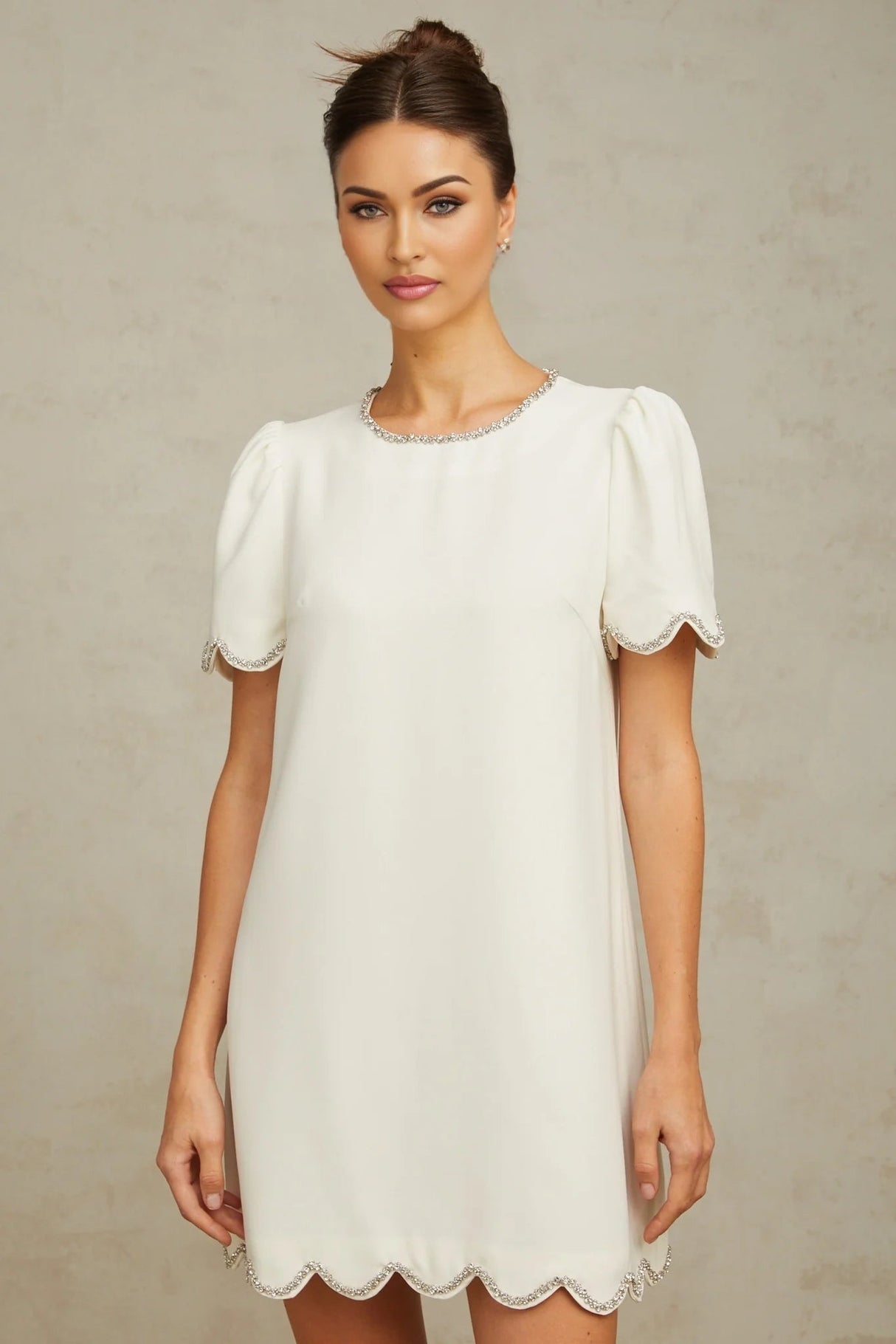 Ippolita Mini Dress White Crystal Scallop Hem
