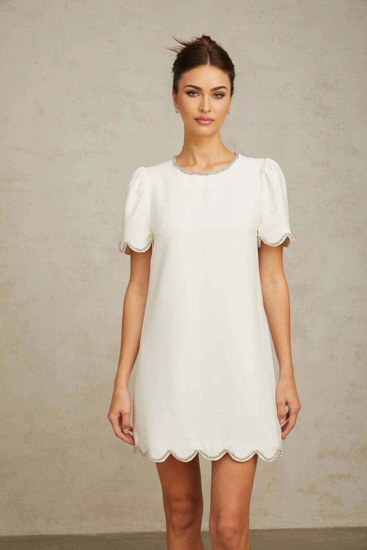 Ippolita Mini Dress White Crystal Scallop Hem