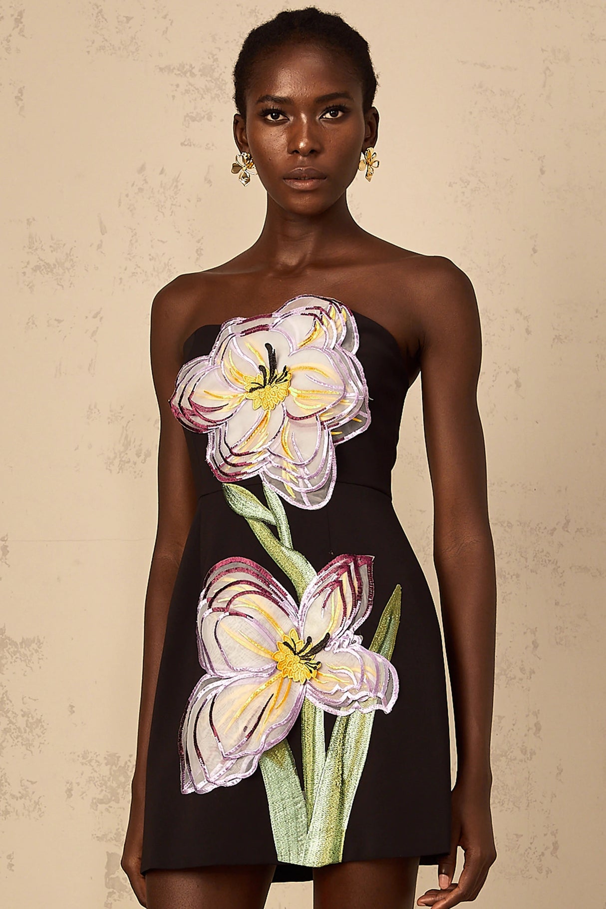 Irène Black OffShoulder Sequin Floral Embroidered Mini Dress