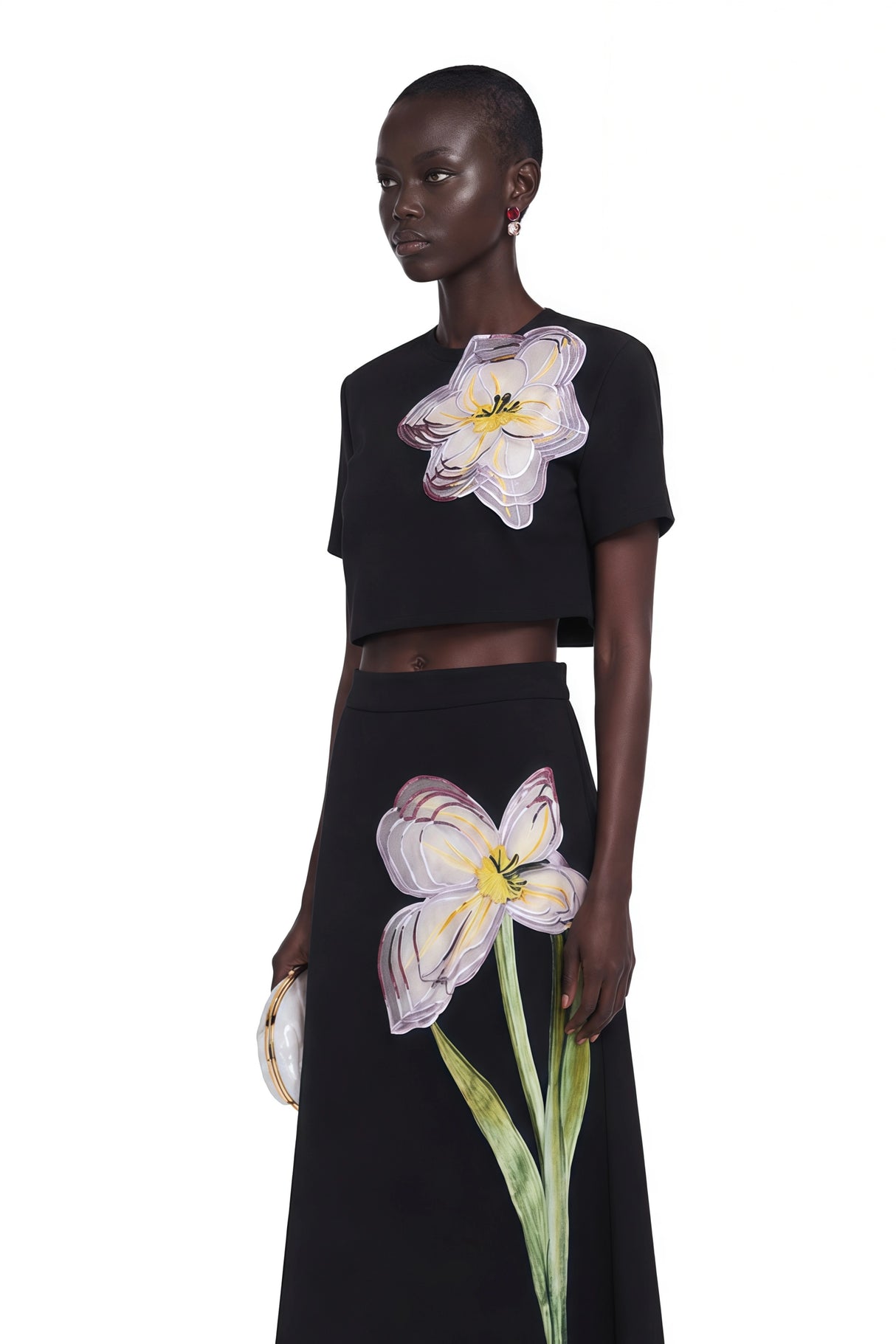 Irène Black Sequin Floral Embroidered Matching Set
