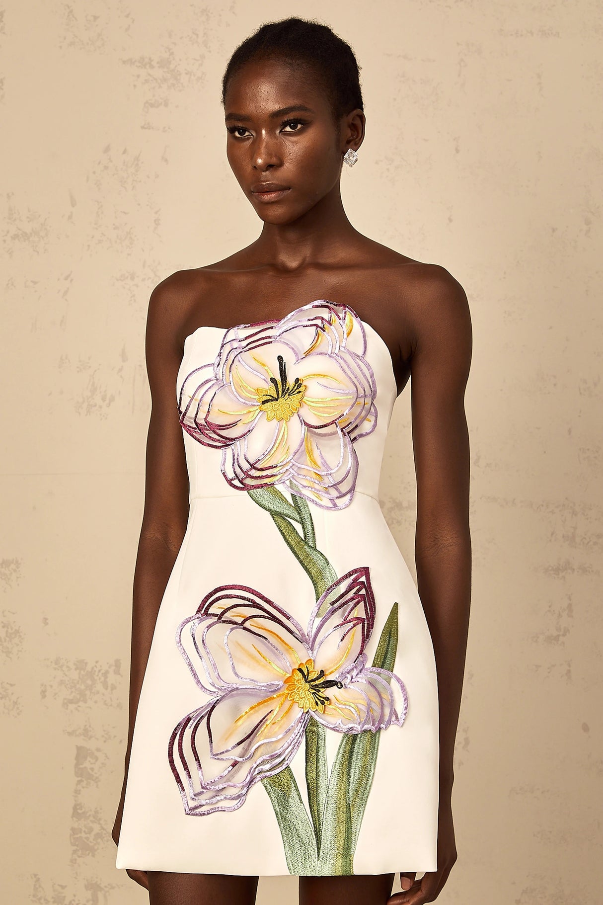 Irène White OffShoulder Sequin Floral Embroidered Mini Dress